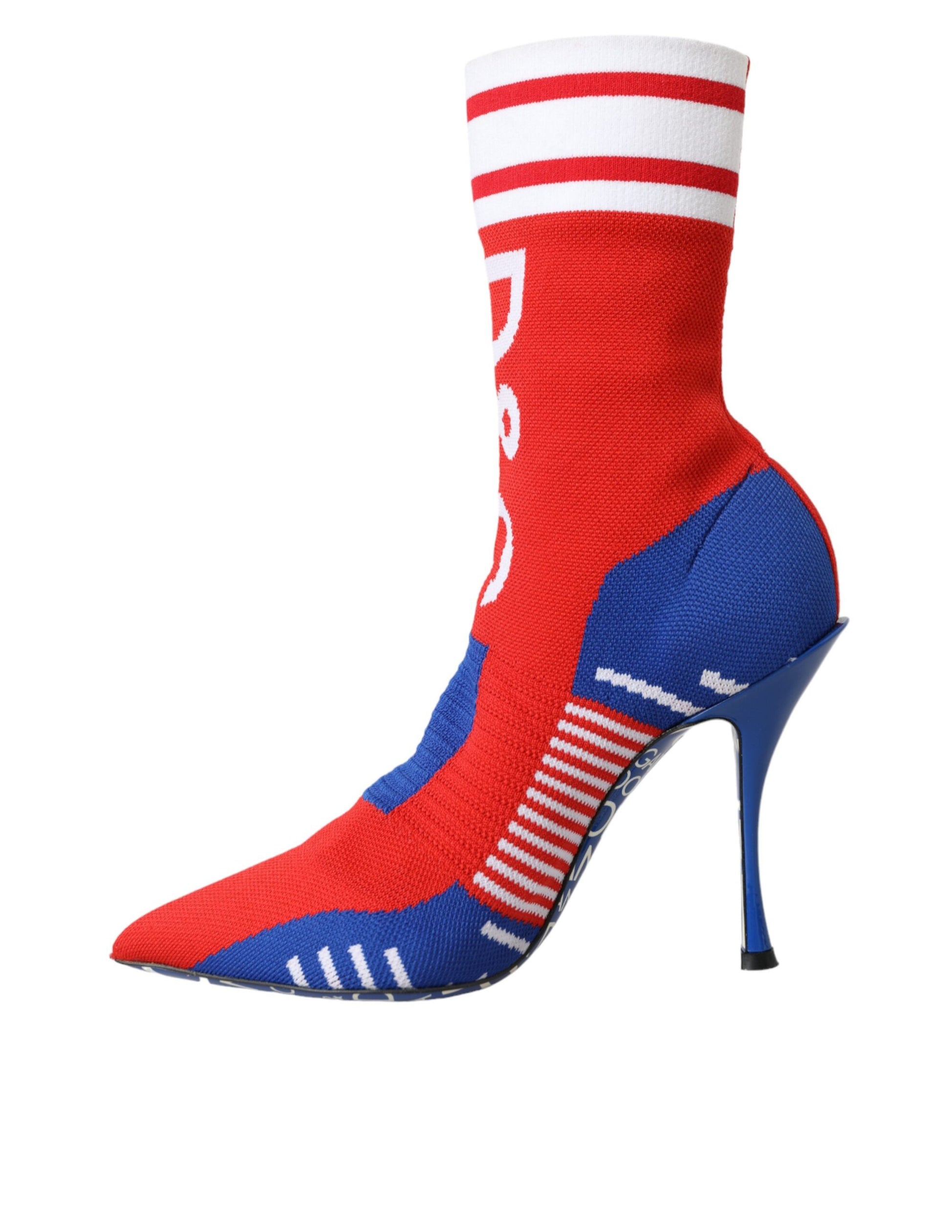 Rot-Blaue Stretch-Stiefeletten im Sockenstil mit Logo