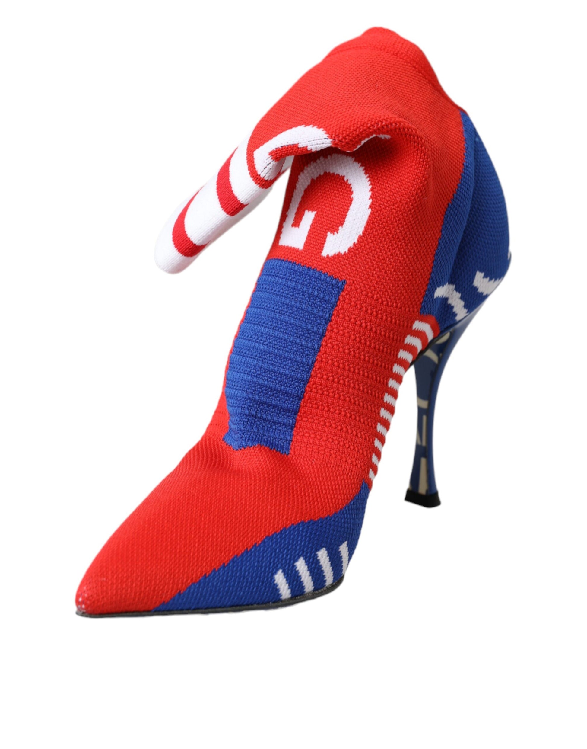 Rot-Blaue Stretch-Stiefeletten im Sockenstil mit Logo