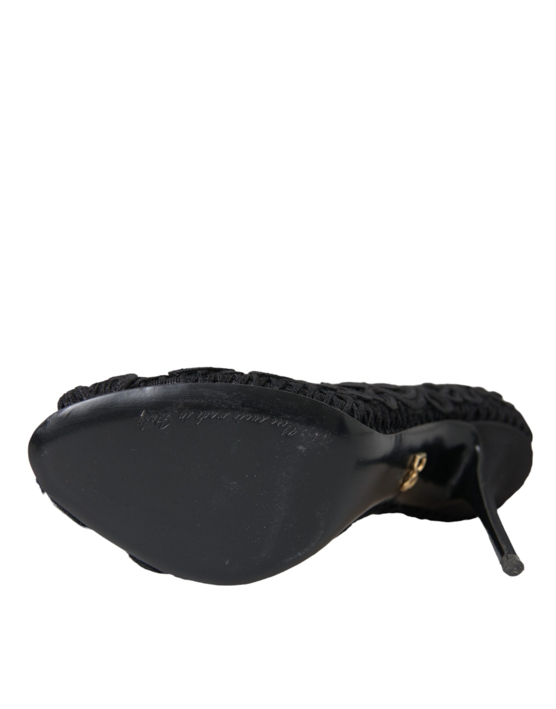 Schwarze Cordonetto Ricamo Pumps mit offener Spitze