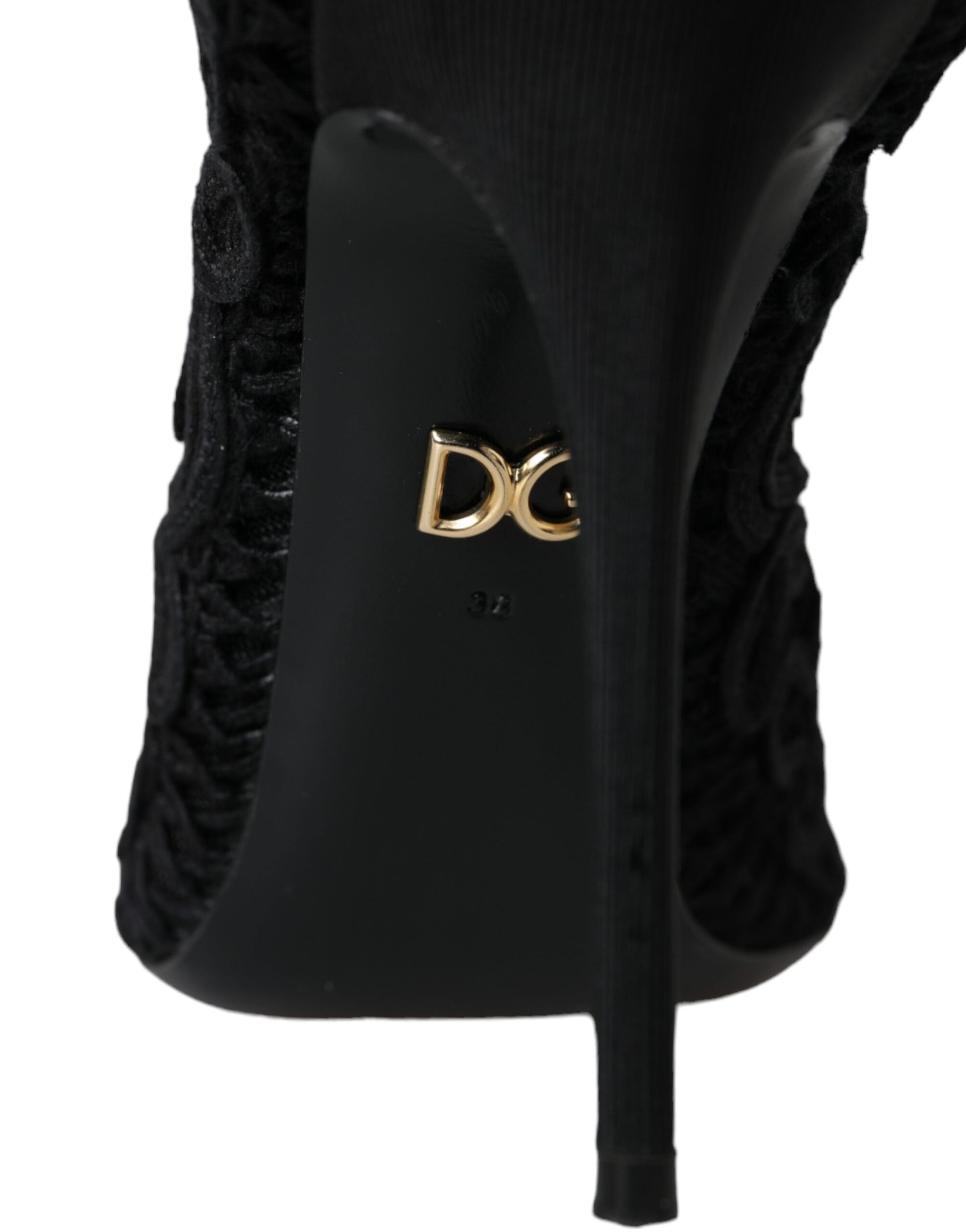 Schwarze Cordonetto Ricamo Pumps mit offener Spitze