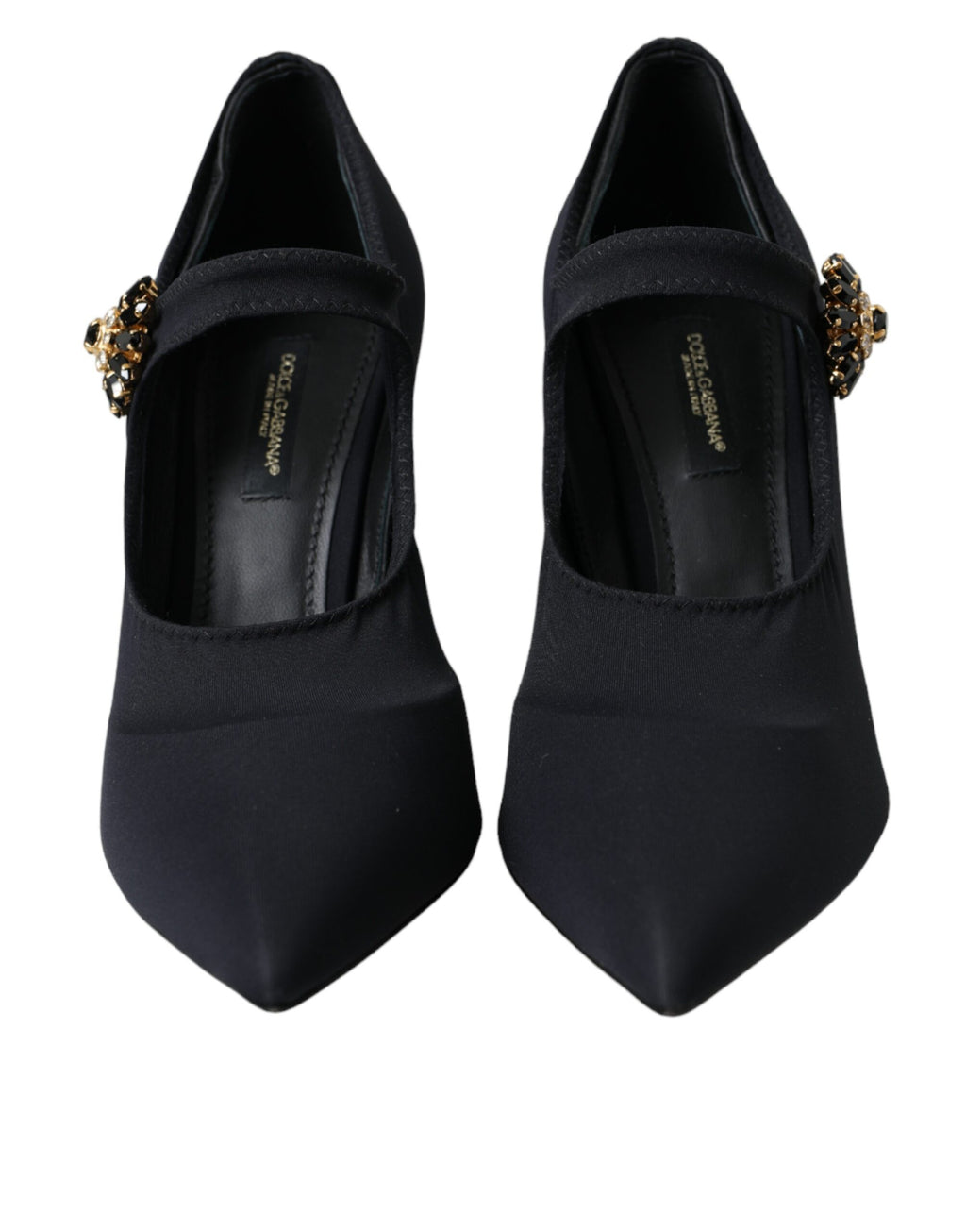 Schwarze Mary Jane Jersey-Pumps mit Kristallen