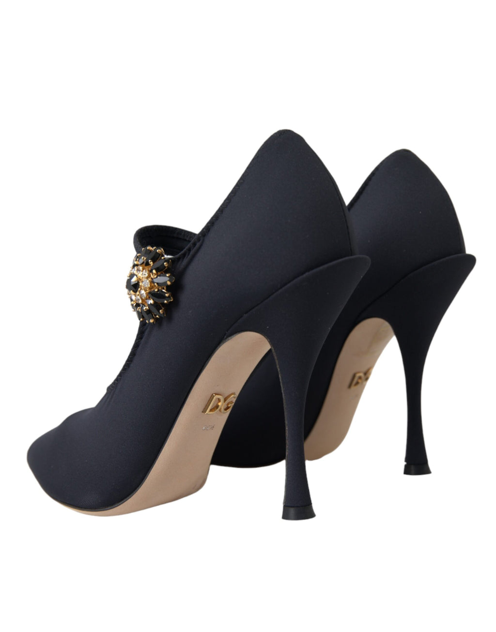 Schwarze Mary Jane Jersey-Pumps mit Kristallen