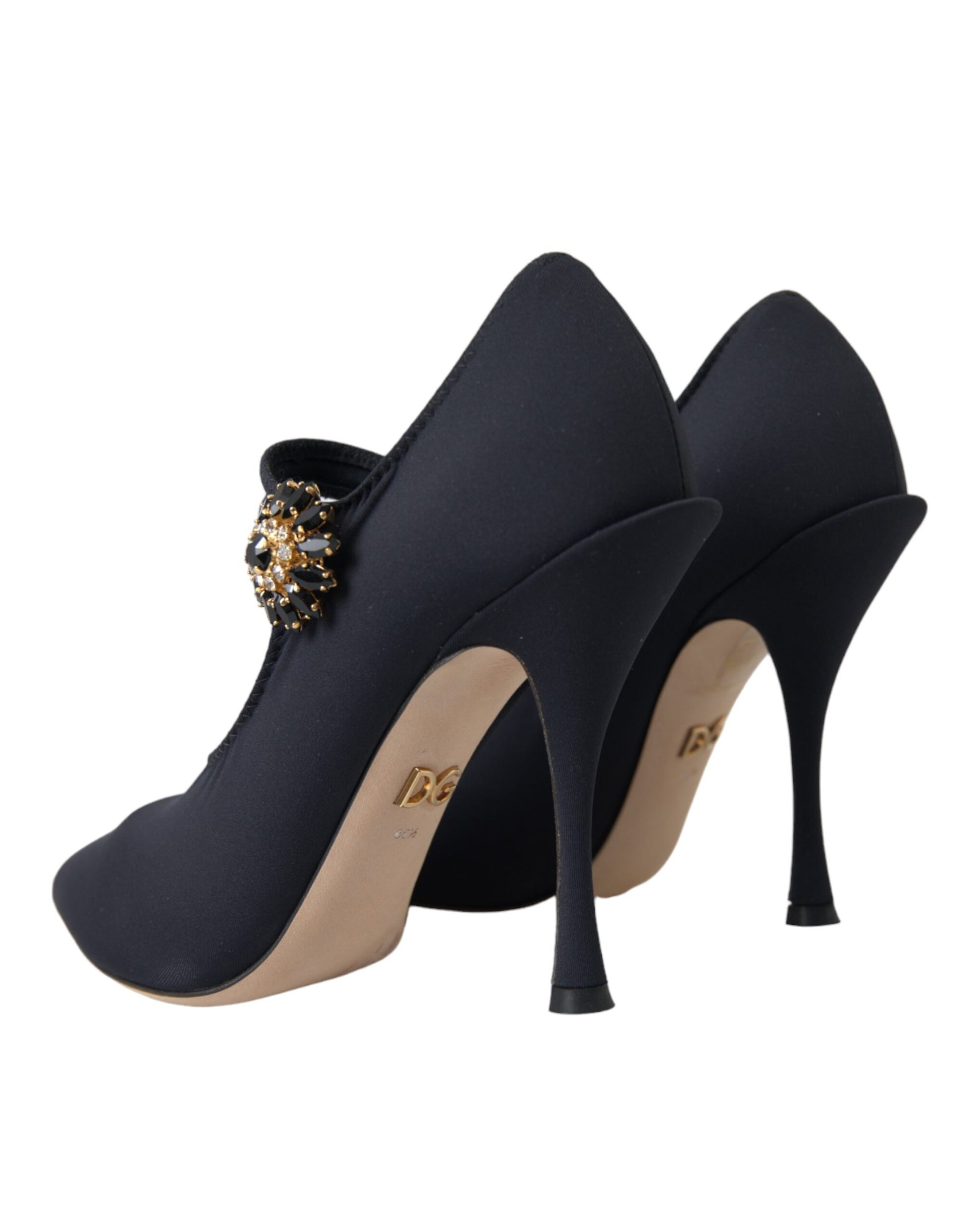 Schwarze Mary Jane Jersey-Pumps mit Kristallen