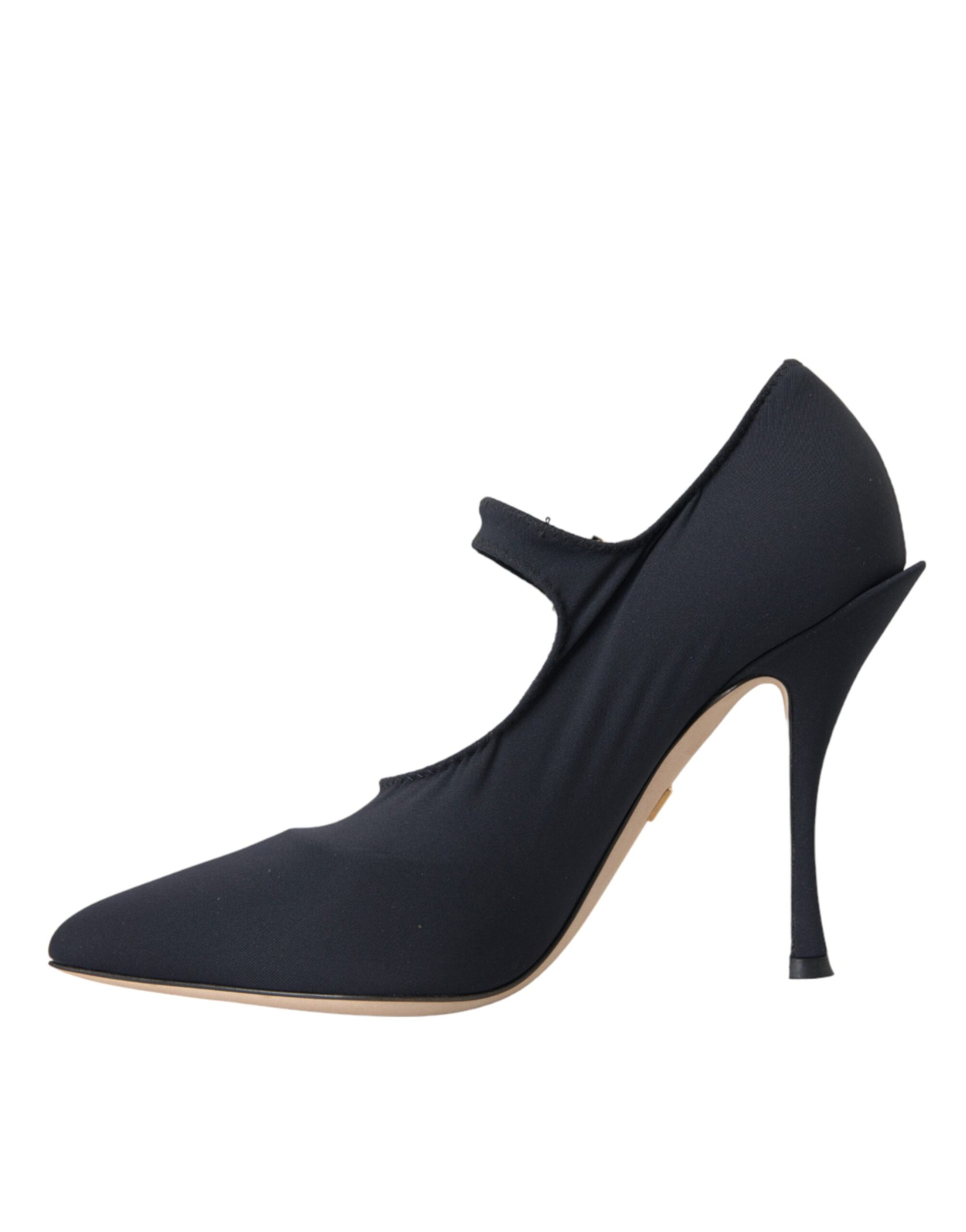 Schwarze Mary Jane Jersey-Pumps mit Kristallen