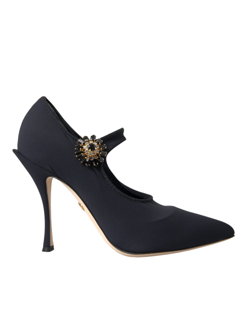 Schwarze Mary Jane Jersey-Pumps mit Kristallen