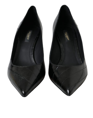 Schwarze Aalleder Kitten Heels Pumps Schuhe