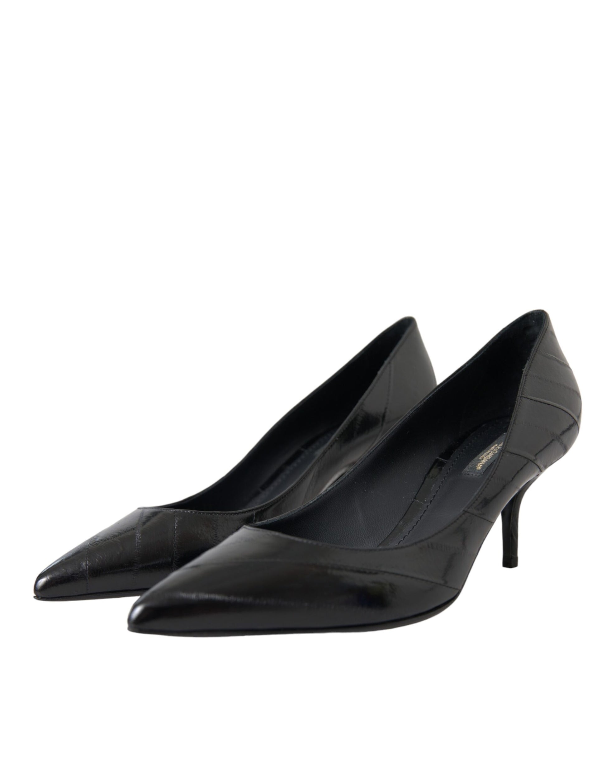 Schwarze Aalleder Kitten Heels Pumps Schuhe