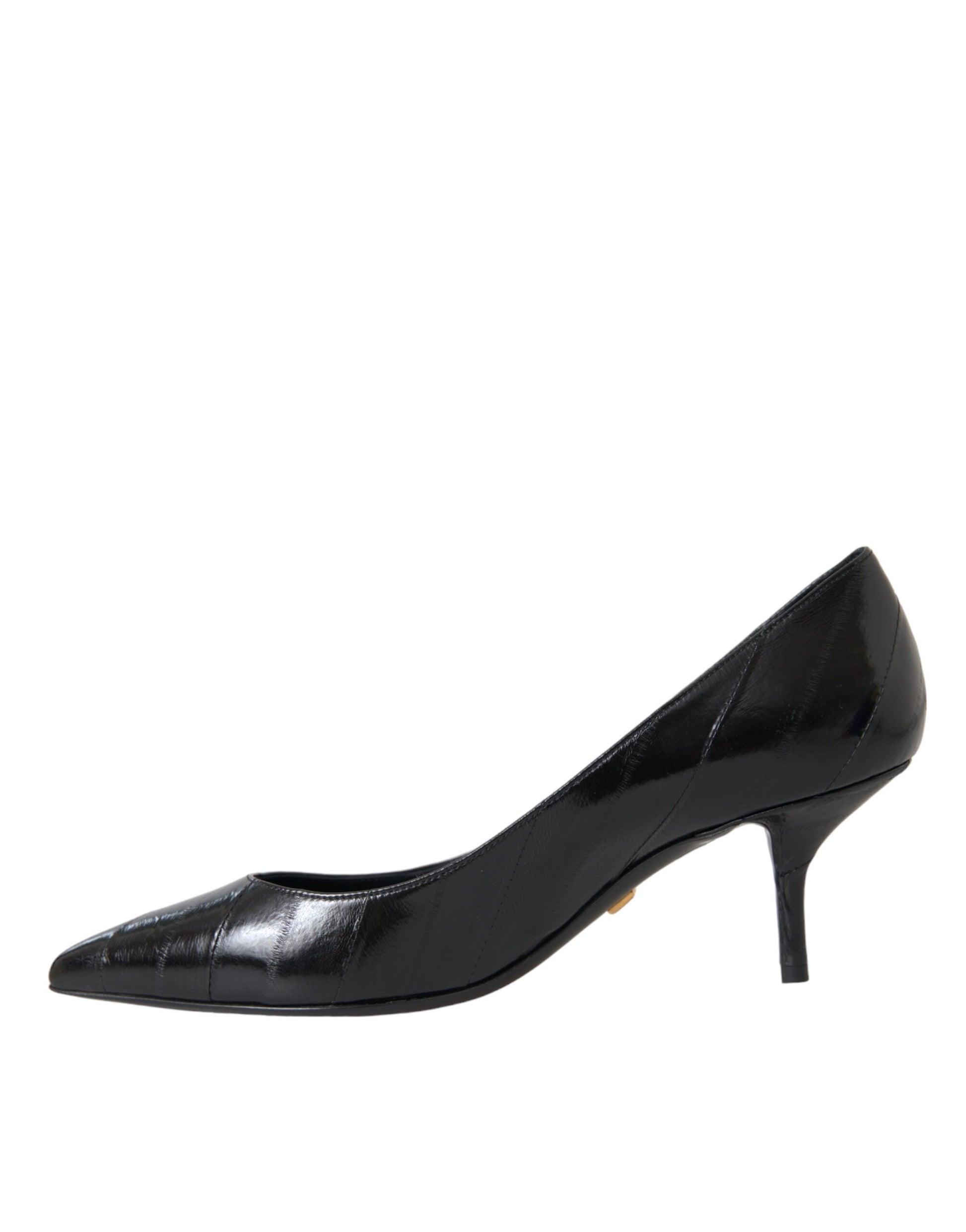 Schwarze Aalleder Kitten Heels Pumps Schuhe