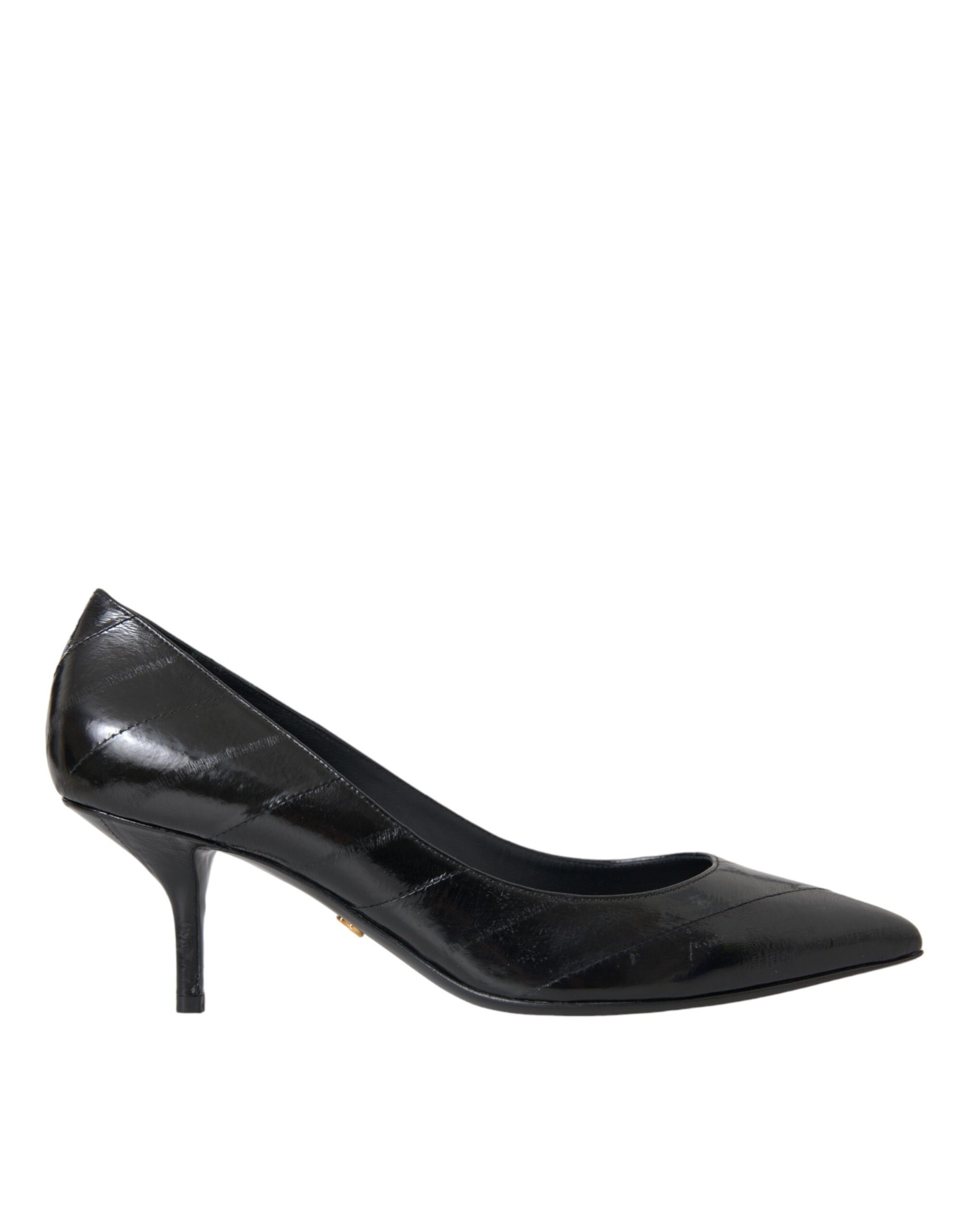 Schwarze Aalleder Kitten Heels Pumps Schuhe