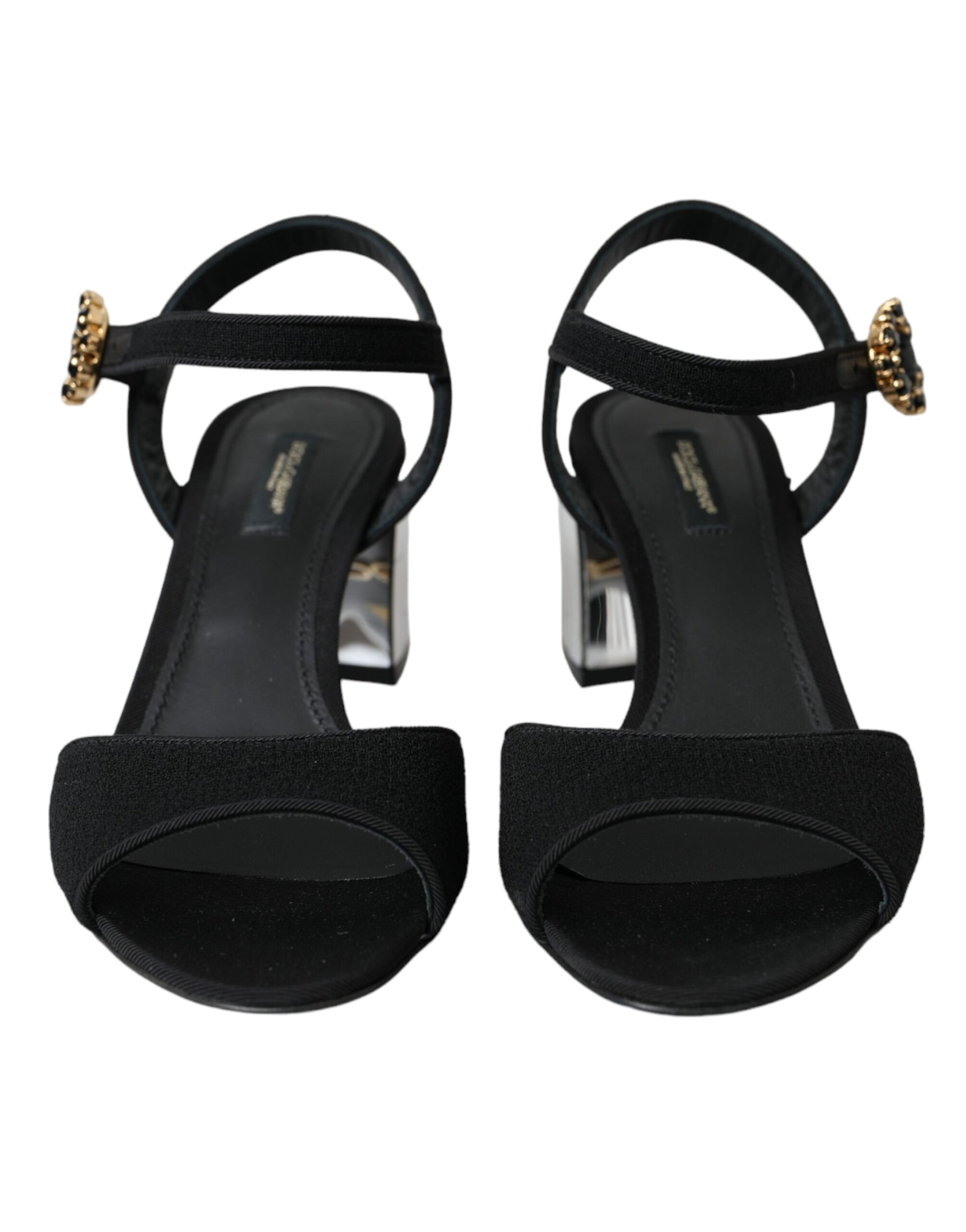 Schwarze Keira-Sandalen mit Knöchelriemen und Kristallen