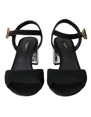 Schwarze Keira-Sandalen mit Knöchelriemen und Kristallen