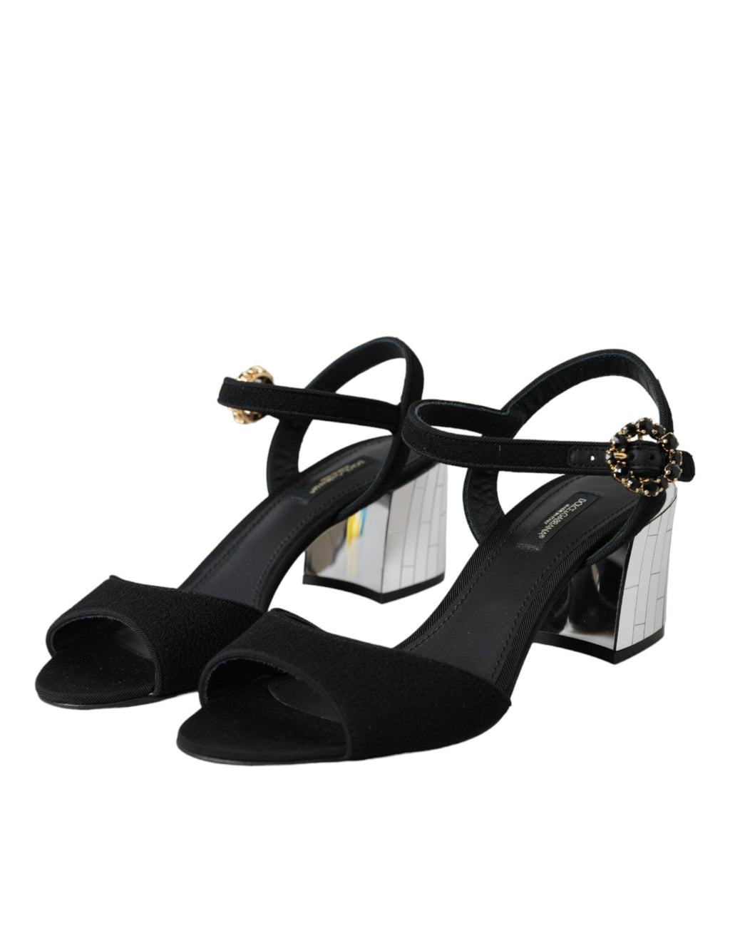 Schwarze Keira-Sandalen mit Knöchelriemen und Kristallen