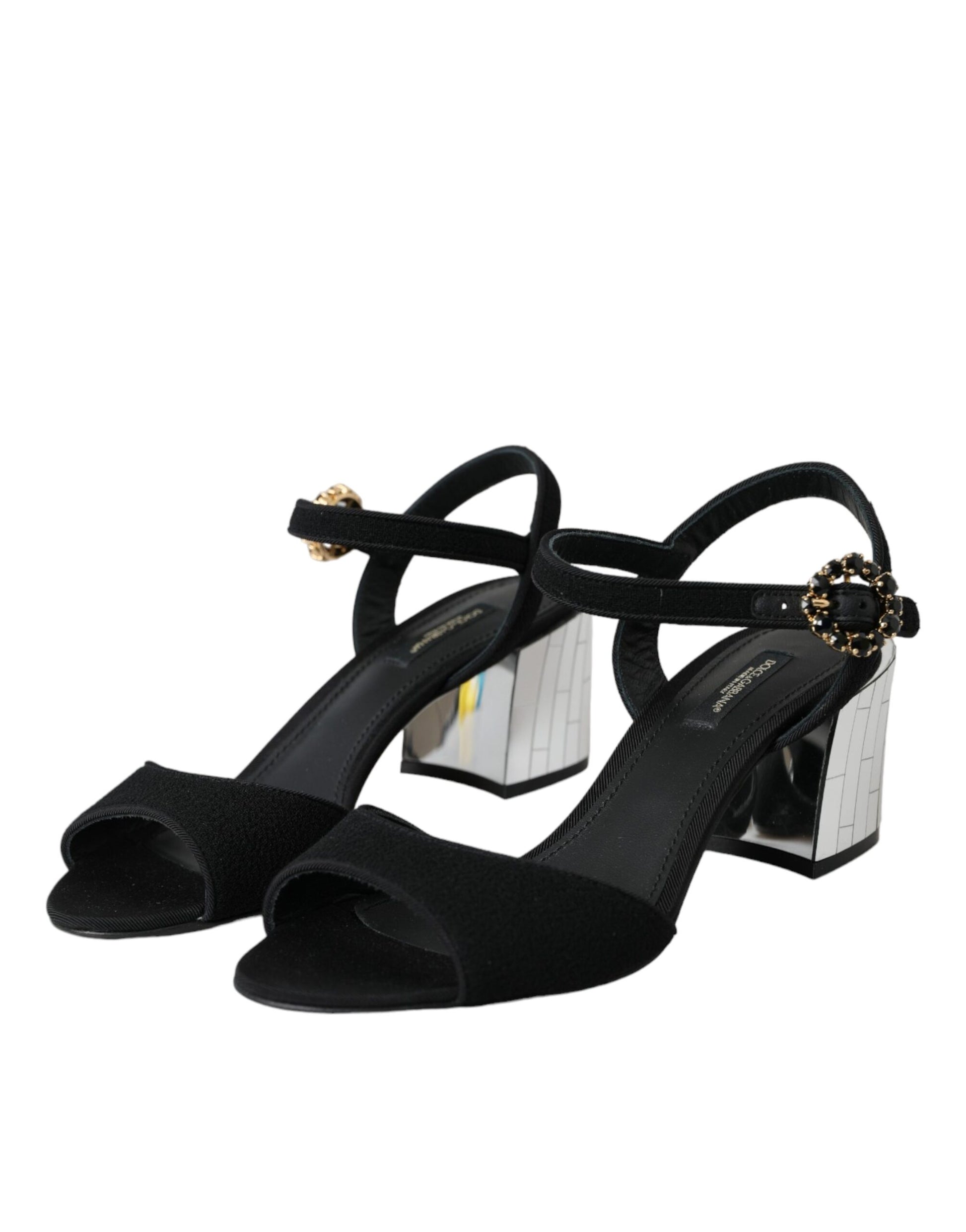 Schwarze Keira-Sandalen mit Knöchelriemen und Kristallen