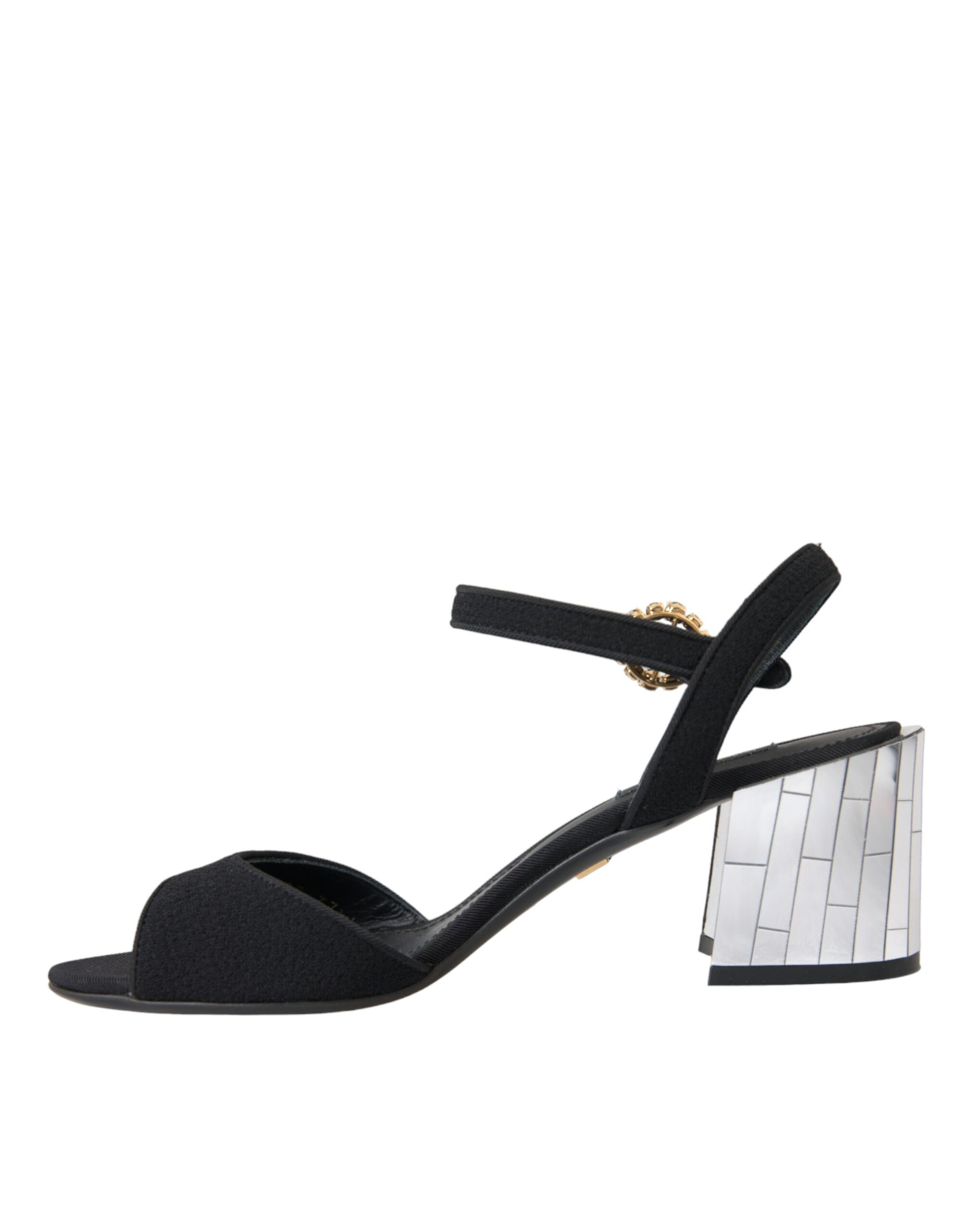 Schwarze Keira-Sandalen mit Knöchelriemen und Kristallen