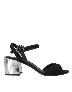 Schwarze Keira-Sandalen mit Knöchelriemen und Kristallen