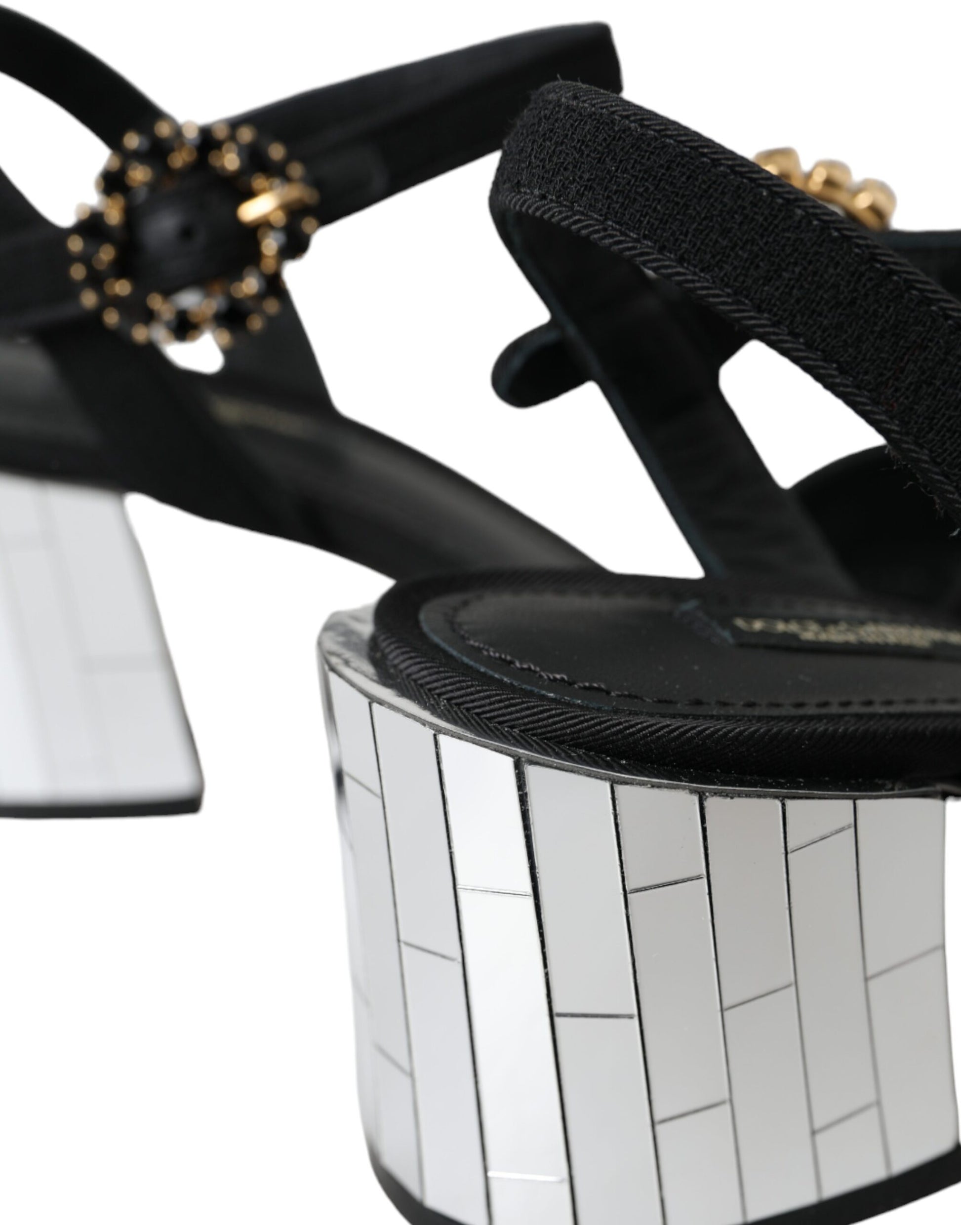 Schwarze Keira-Sandalen mit Knöchelriemen und Kristallen