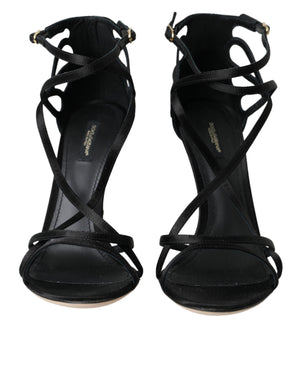 Schwarze Keira Satin Heels Sandalen Schuhe