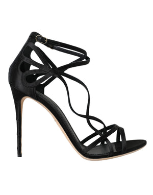 Schwarze Keira Satin Heels Sandalen Schuhe