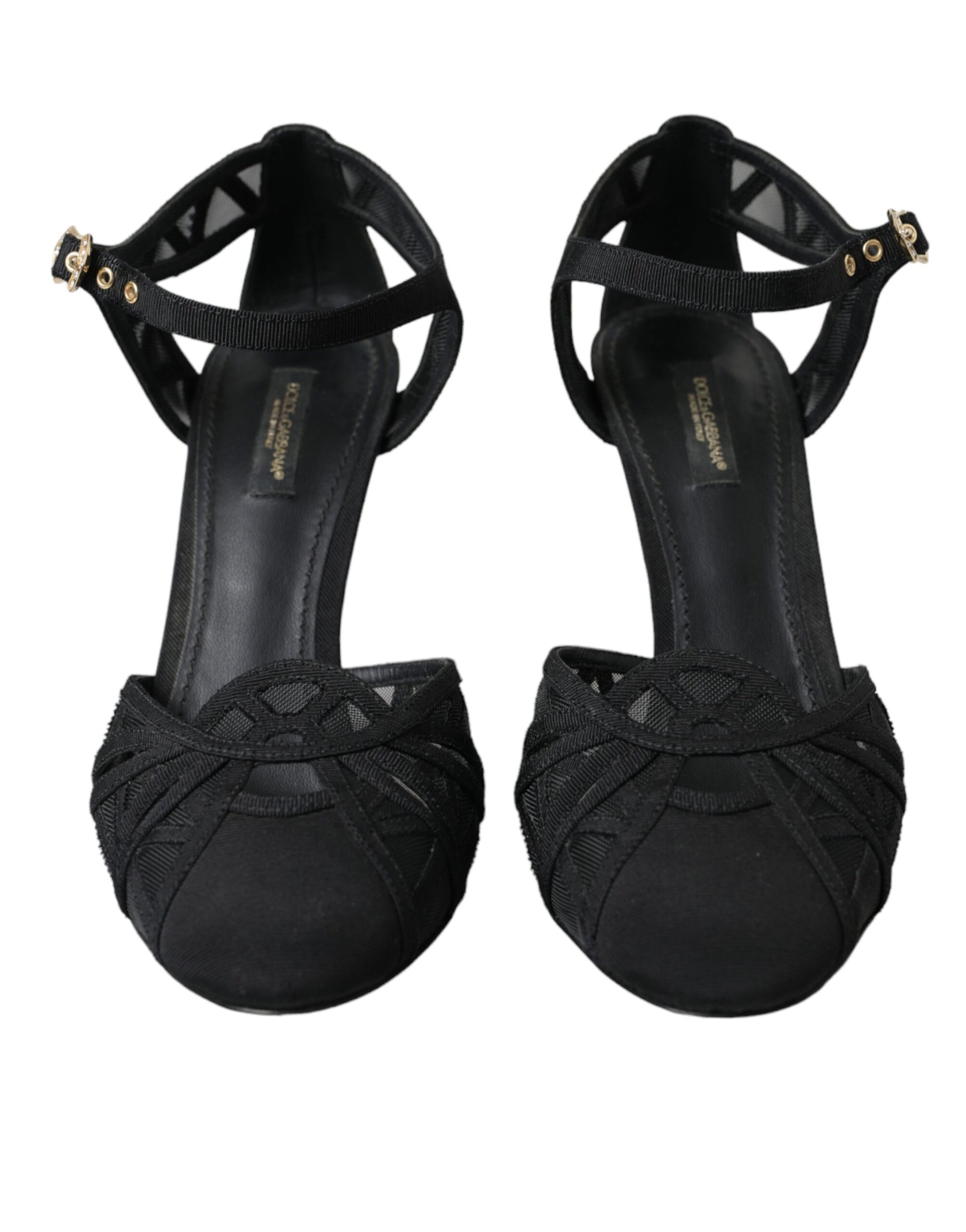 Schwarze Mesh Knöchelriemen Heels Sandalen Schuhe