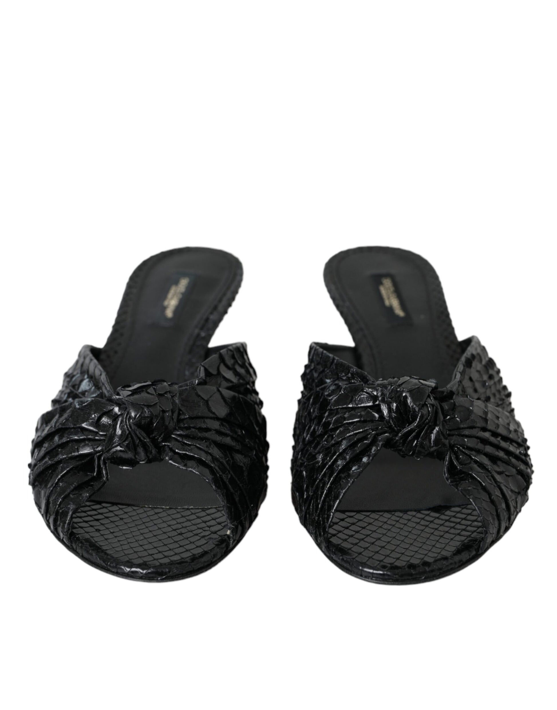 Schwarze Exotische Leder Heels Slides Schuhe