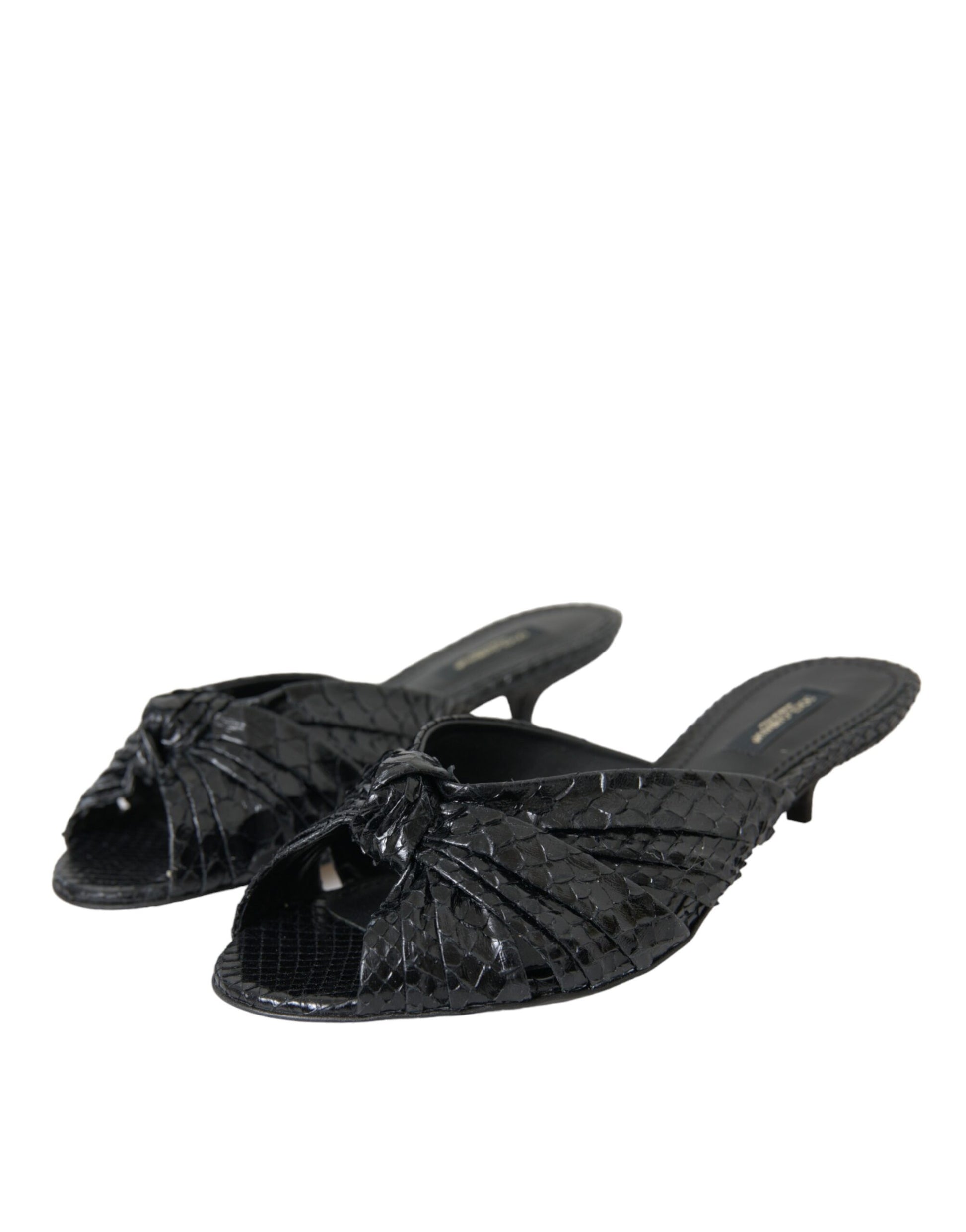 Schwarze Exotische Leder Heels Slides Schuhe