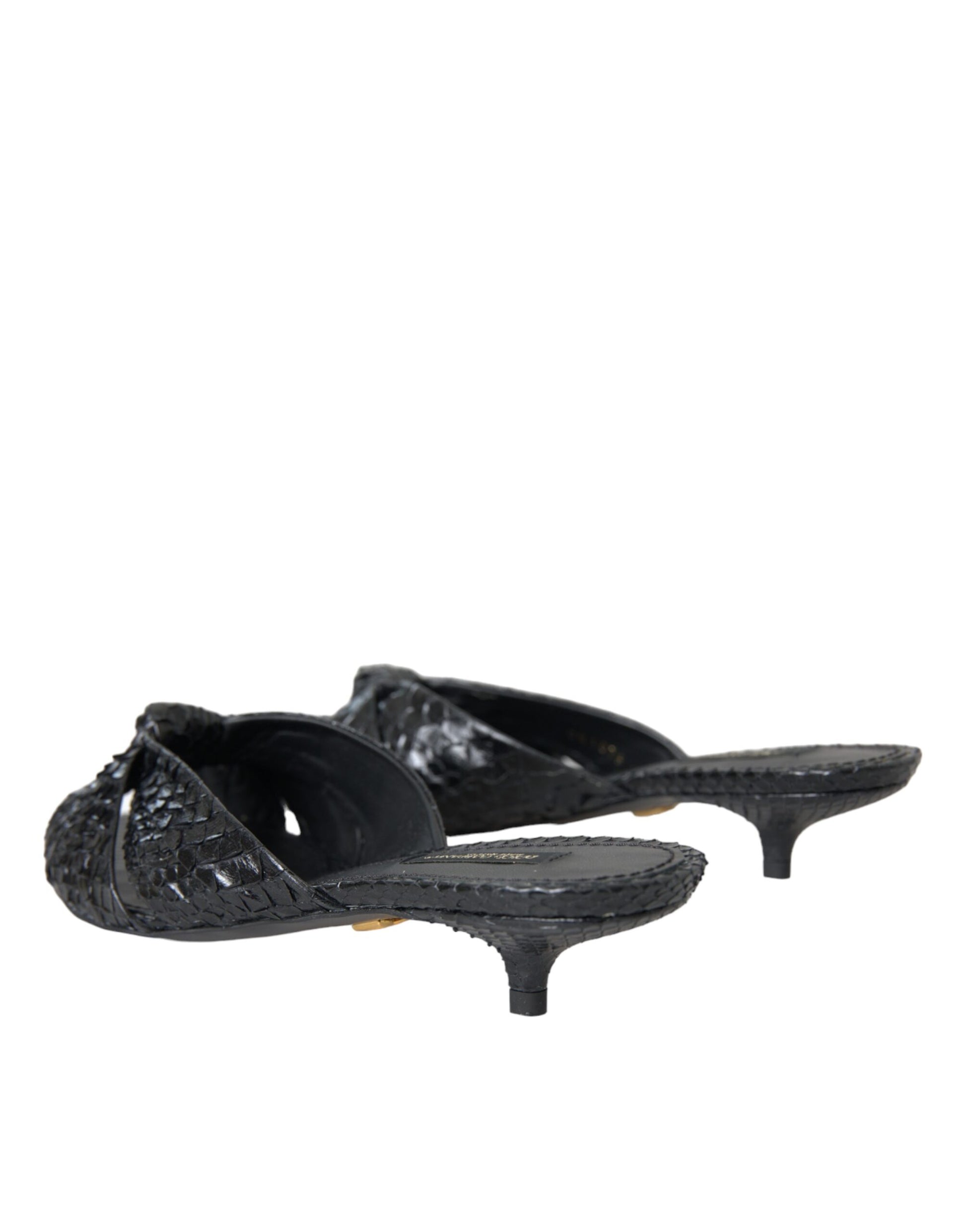 Schwarze Exotische Leder Heels Slides Schuhe