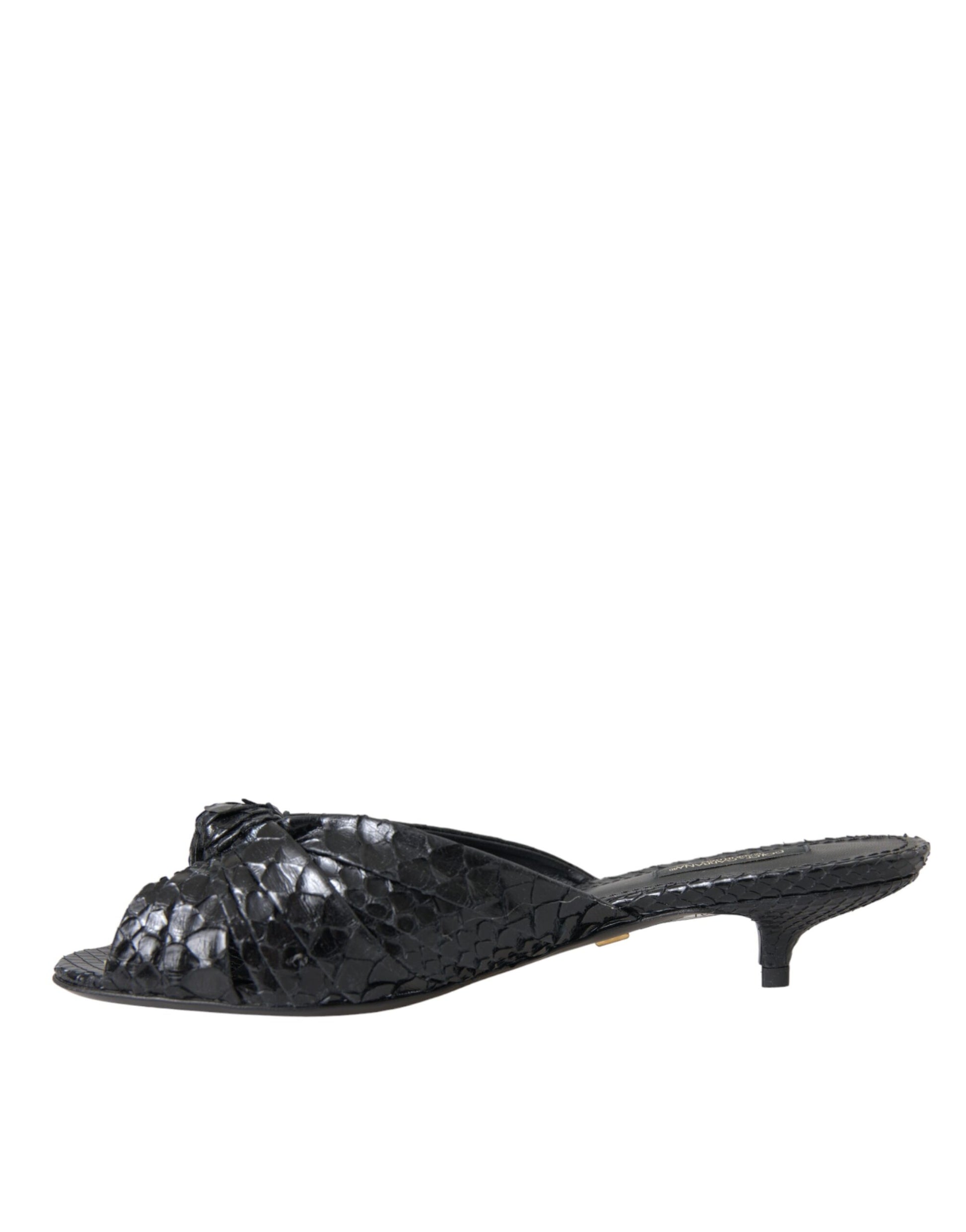 Schwarze Exotische Leder Heels Slides Schuhe