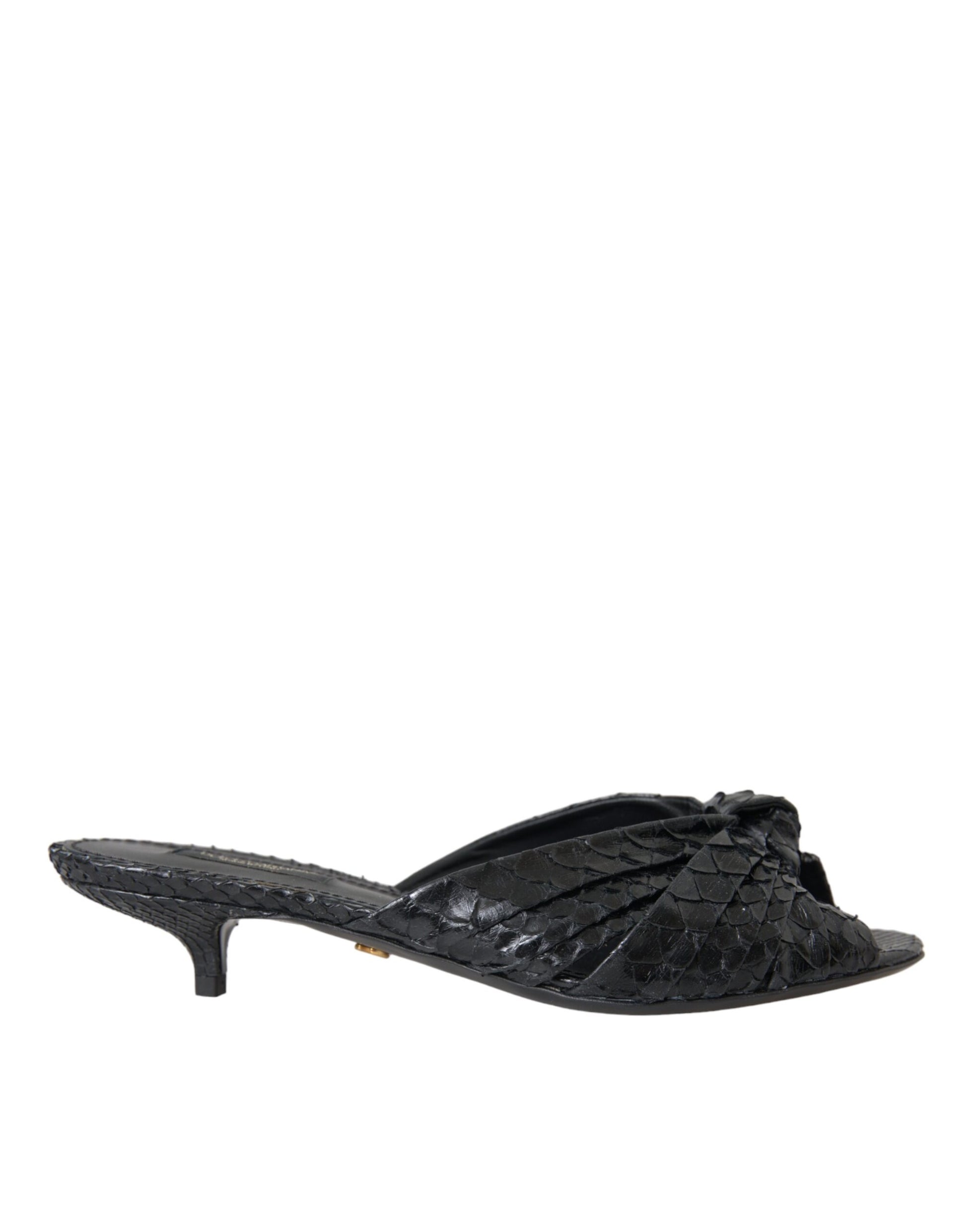 Schwarze Exotische Leder Heels Slides Schuhe