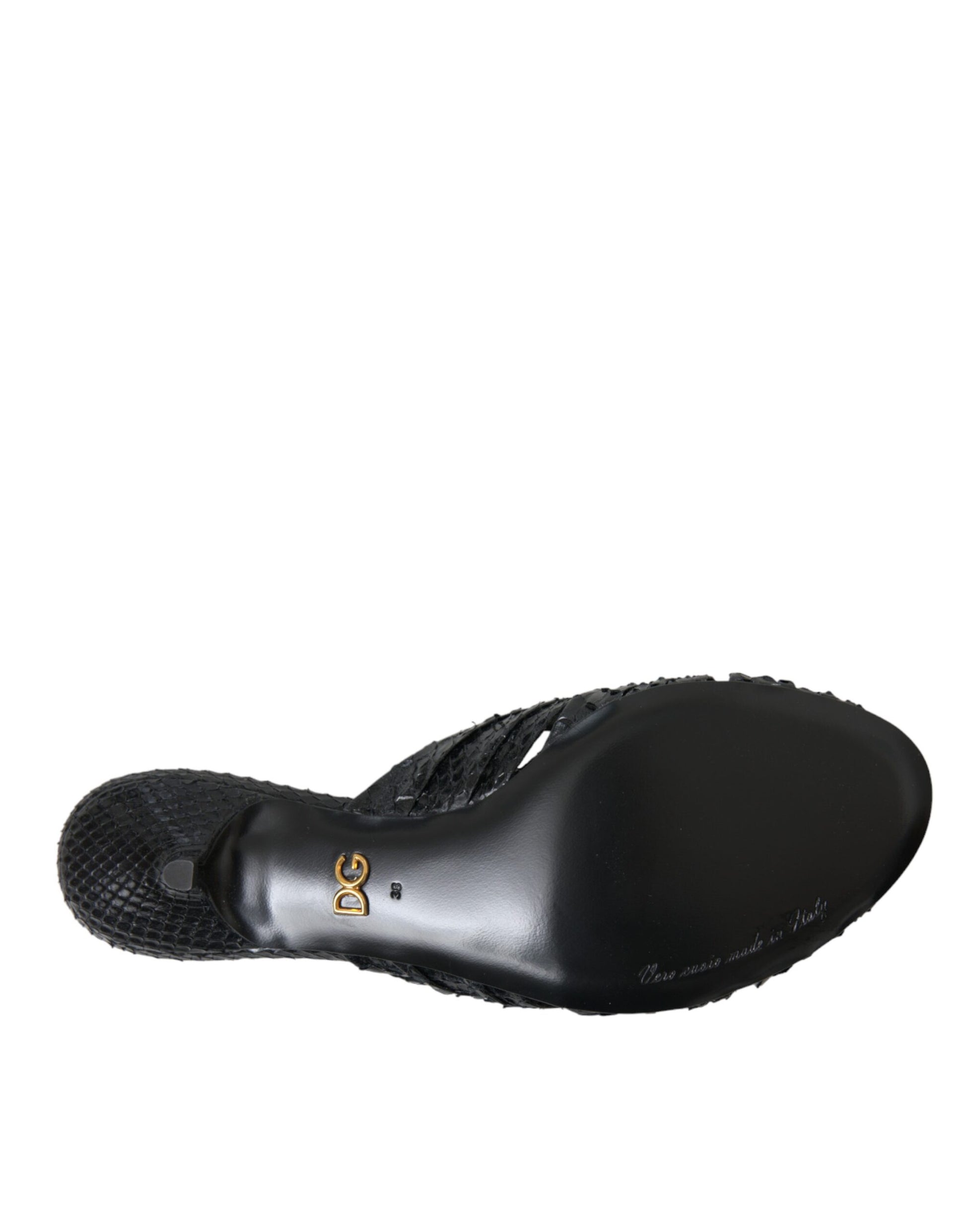 Schwarze Exotische Leder Heels Slides Schuhe