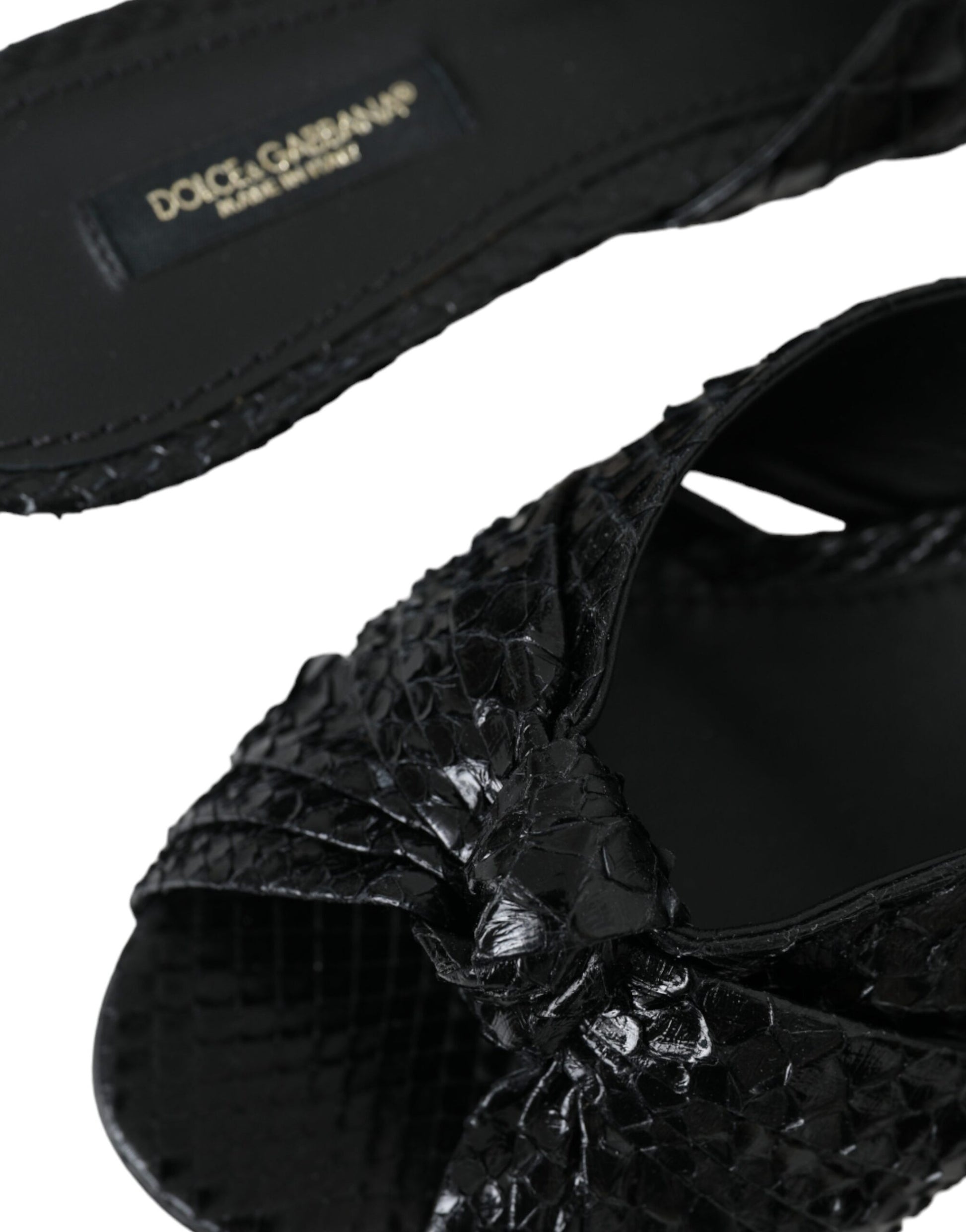 Schwarze Exotische Leder Heels Slides Schuhe