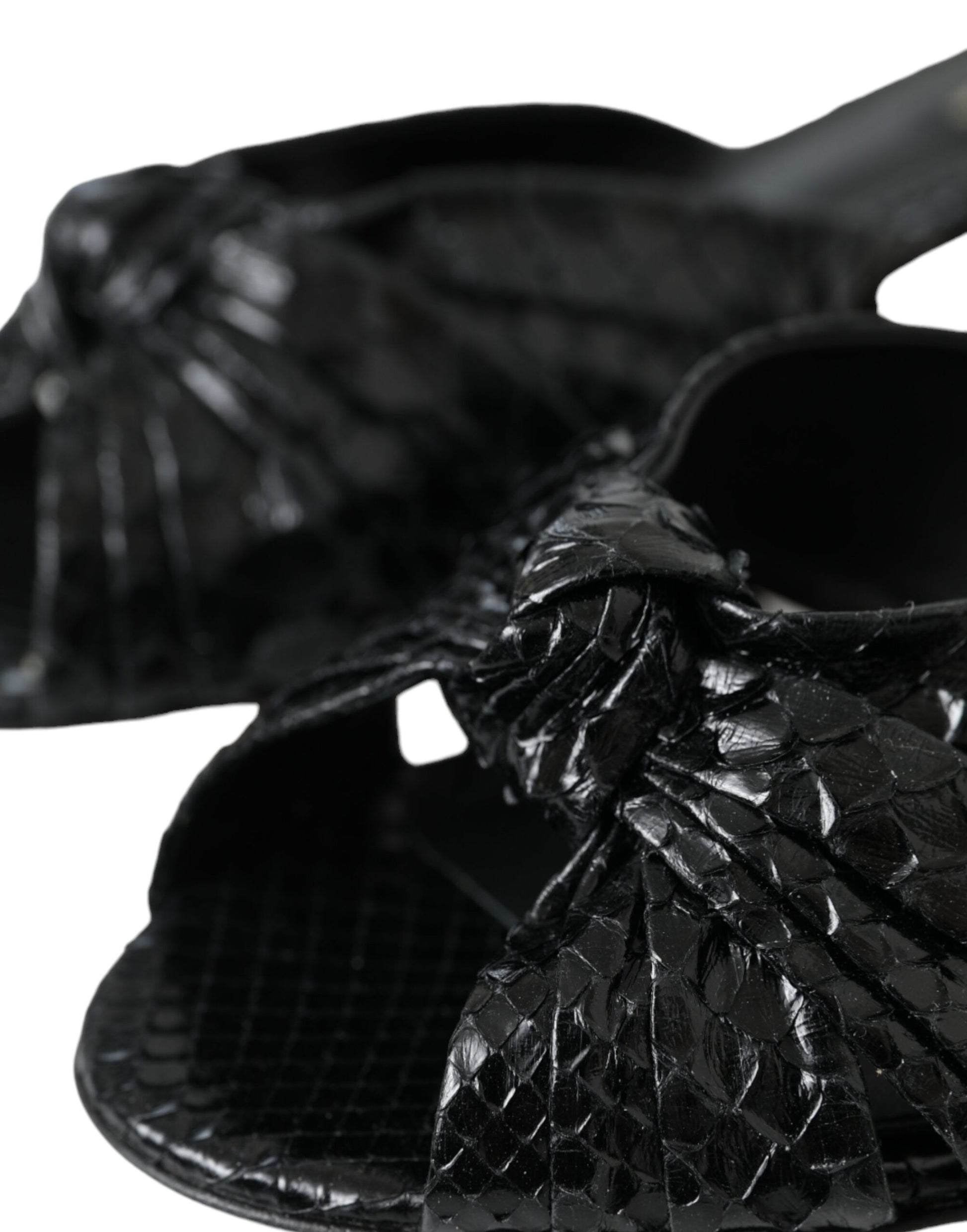 Schwarze Exotische Leder Heels Slides Schuhe