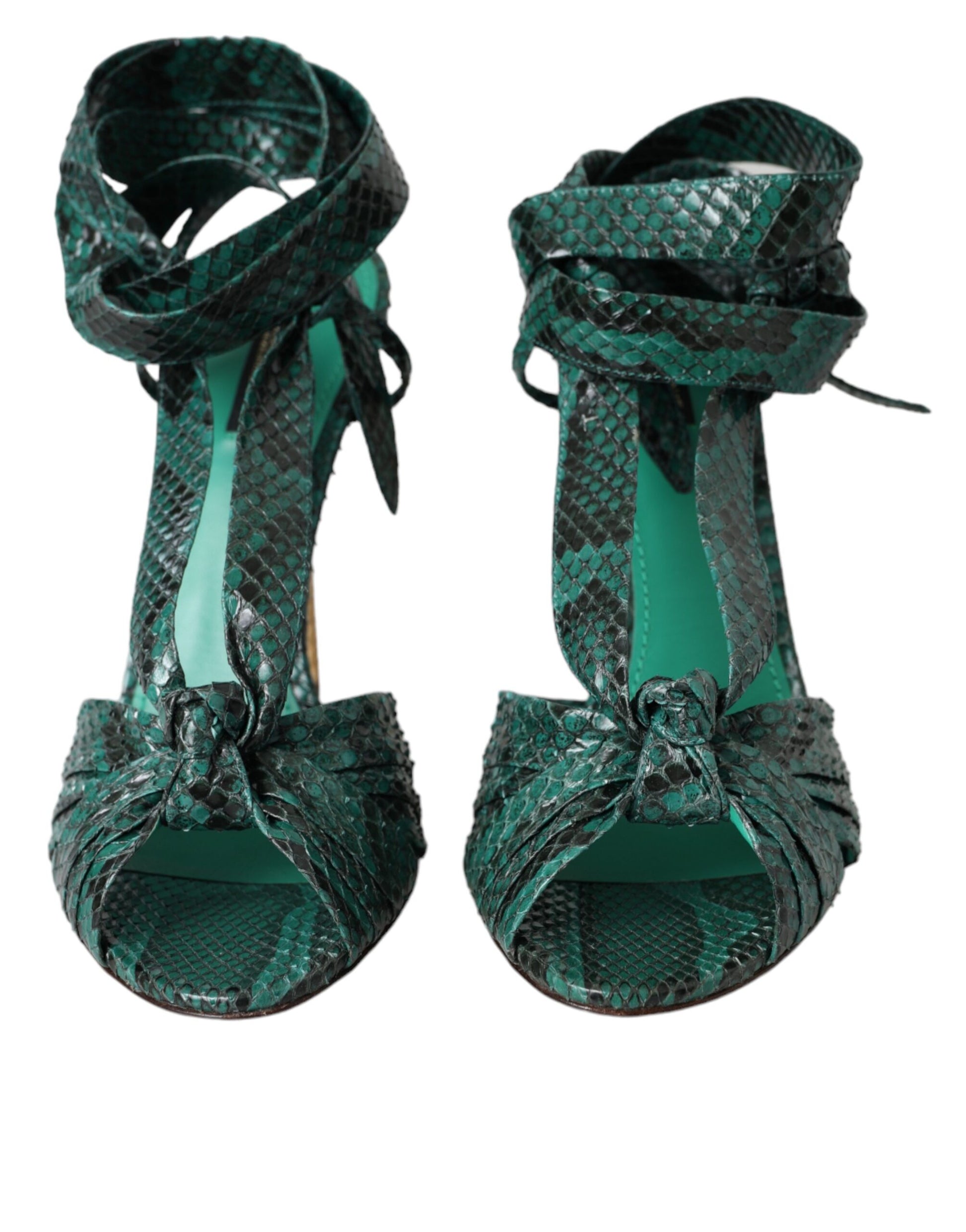Grüne exotische Leder Heels Sandalen Schuhe