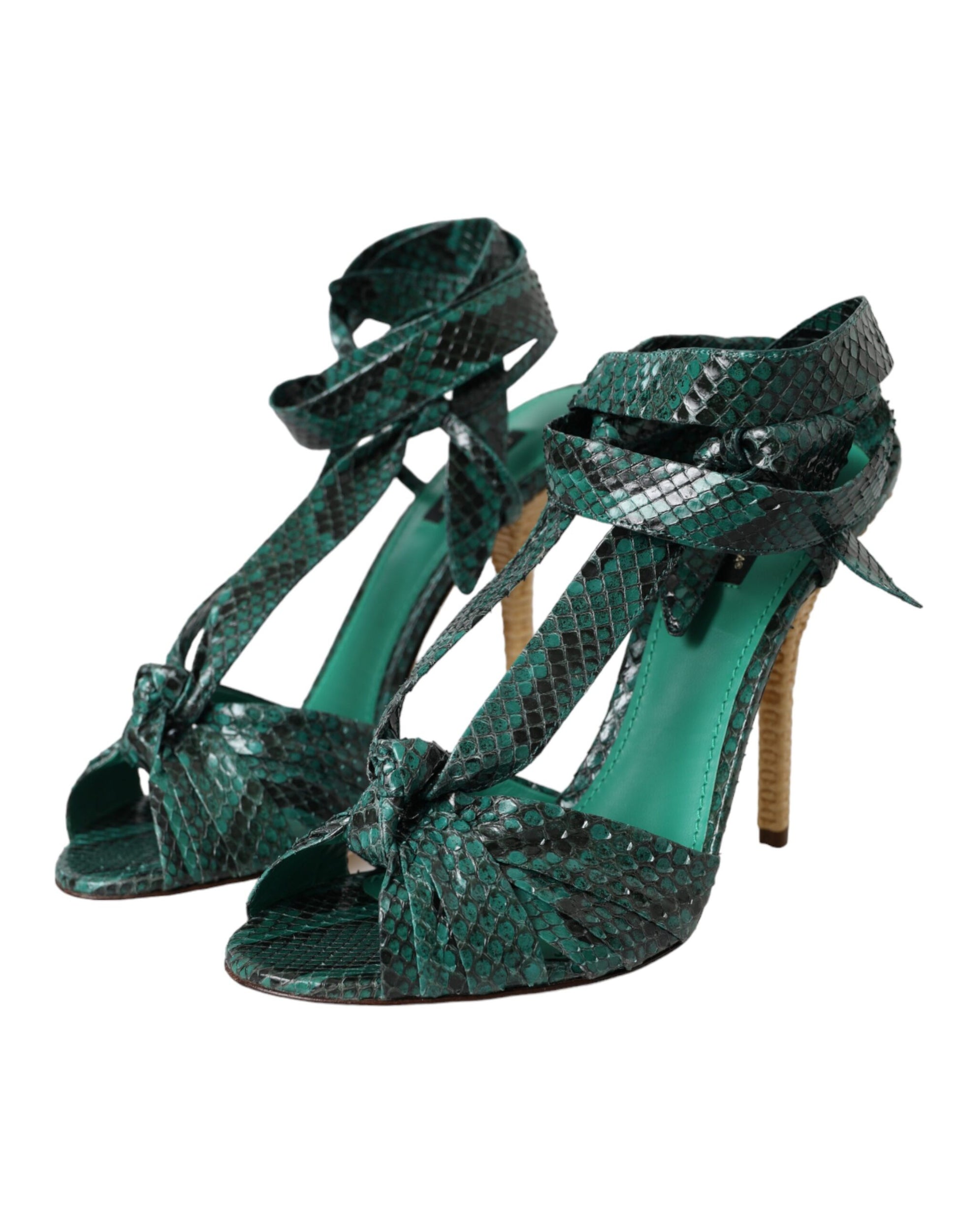 Grüne exotische Leder Heels Sandalen Schuhe