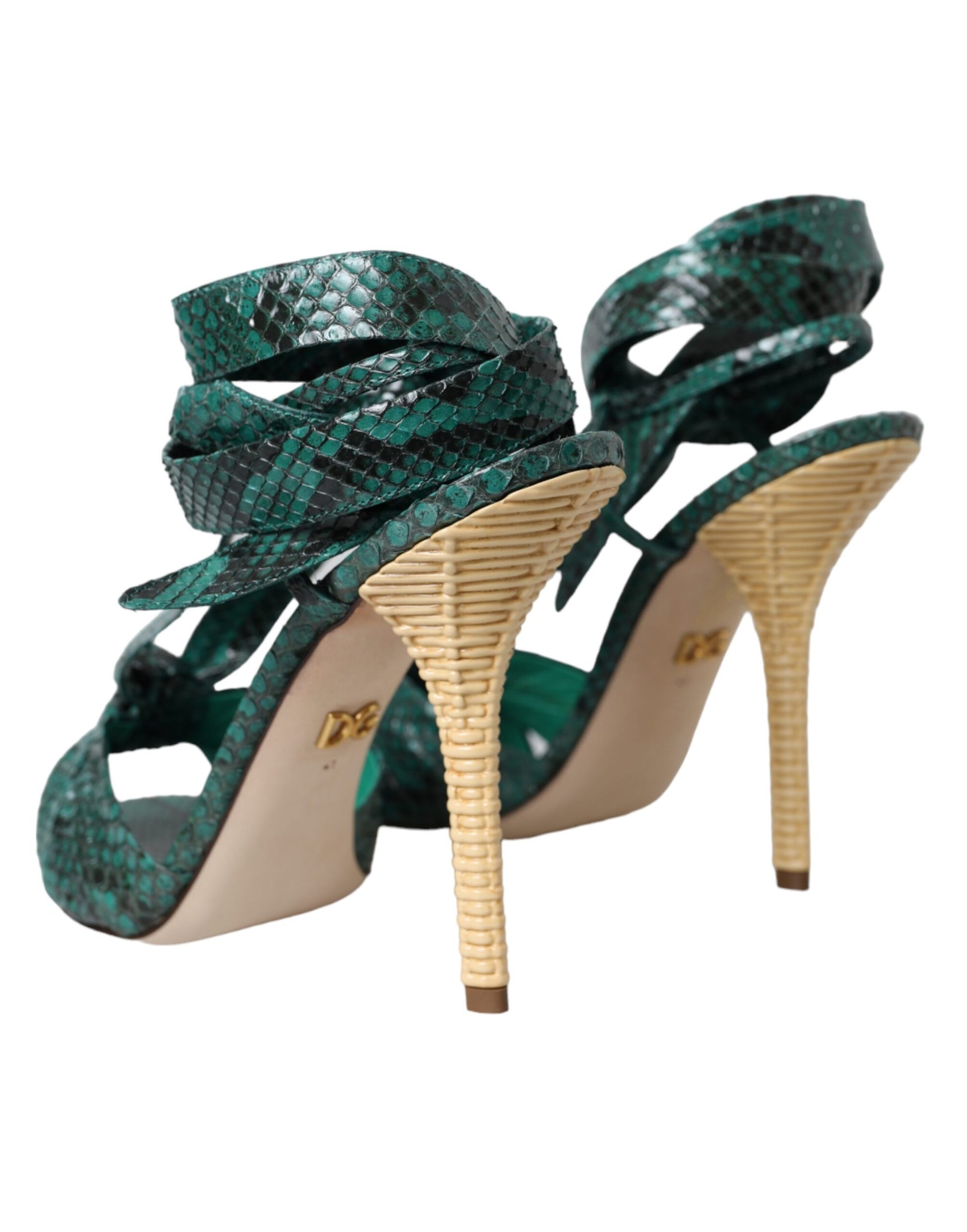 Grüne exotische Leder Heels Sandalen Schuhe