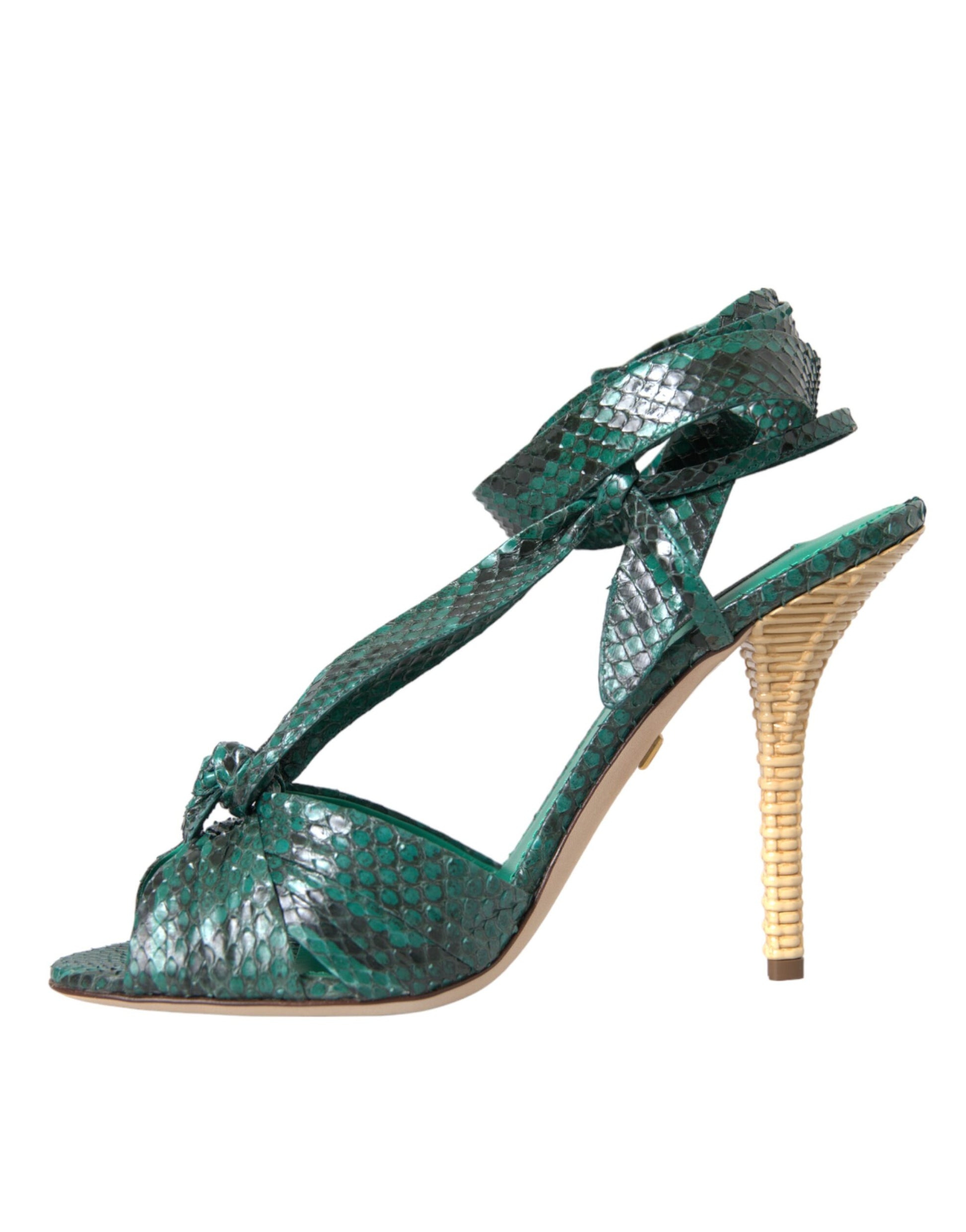 Grüne exotische Leder Heels Sandalen Schuhe