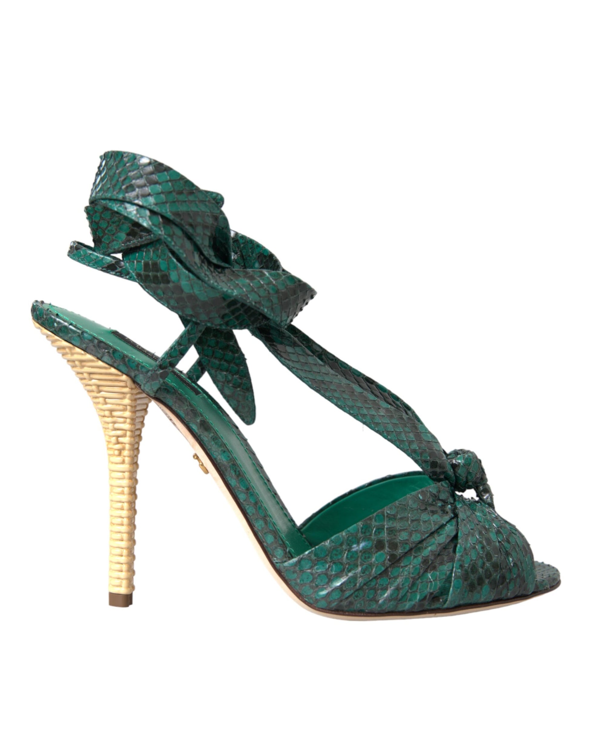 Grüne exotische Leder Heels Sandalen Schuhe