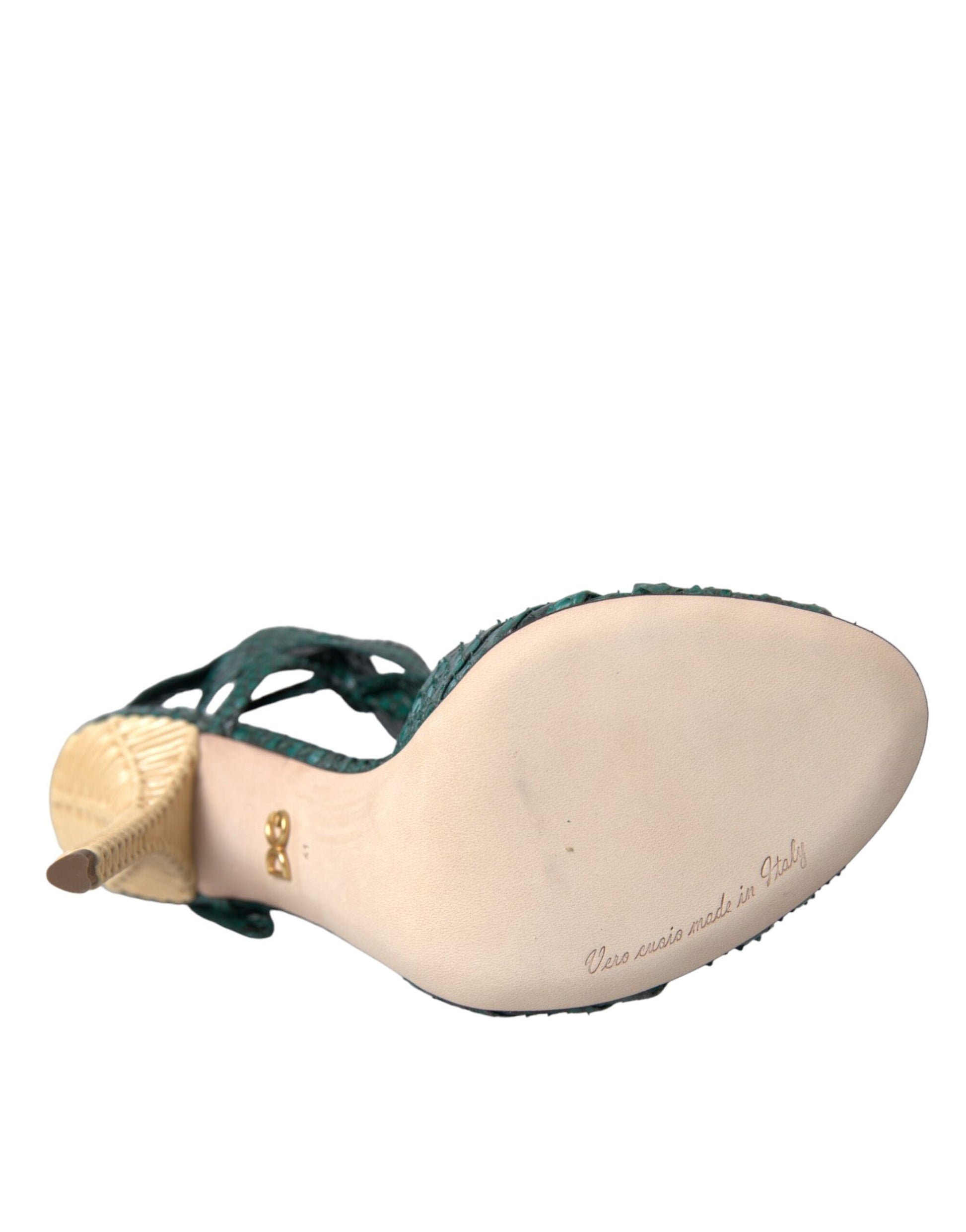 Grüne exotische Leder Heels Sandalen Schuhe