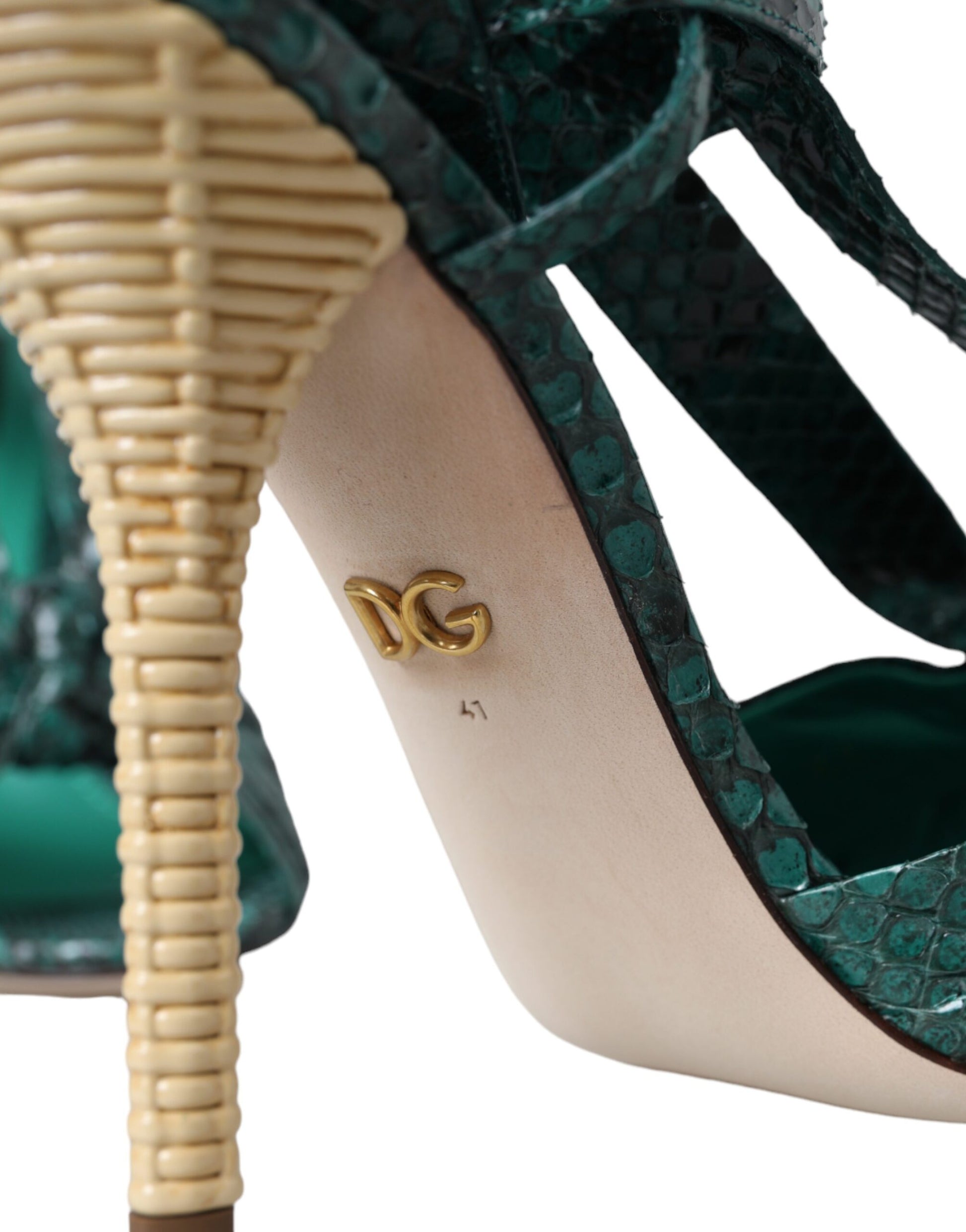 Grüne exotische Leder Heels Sandalen Schuhe