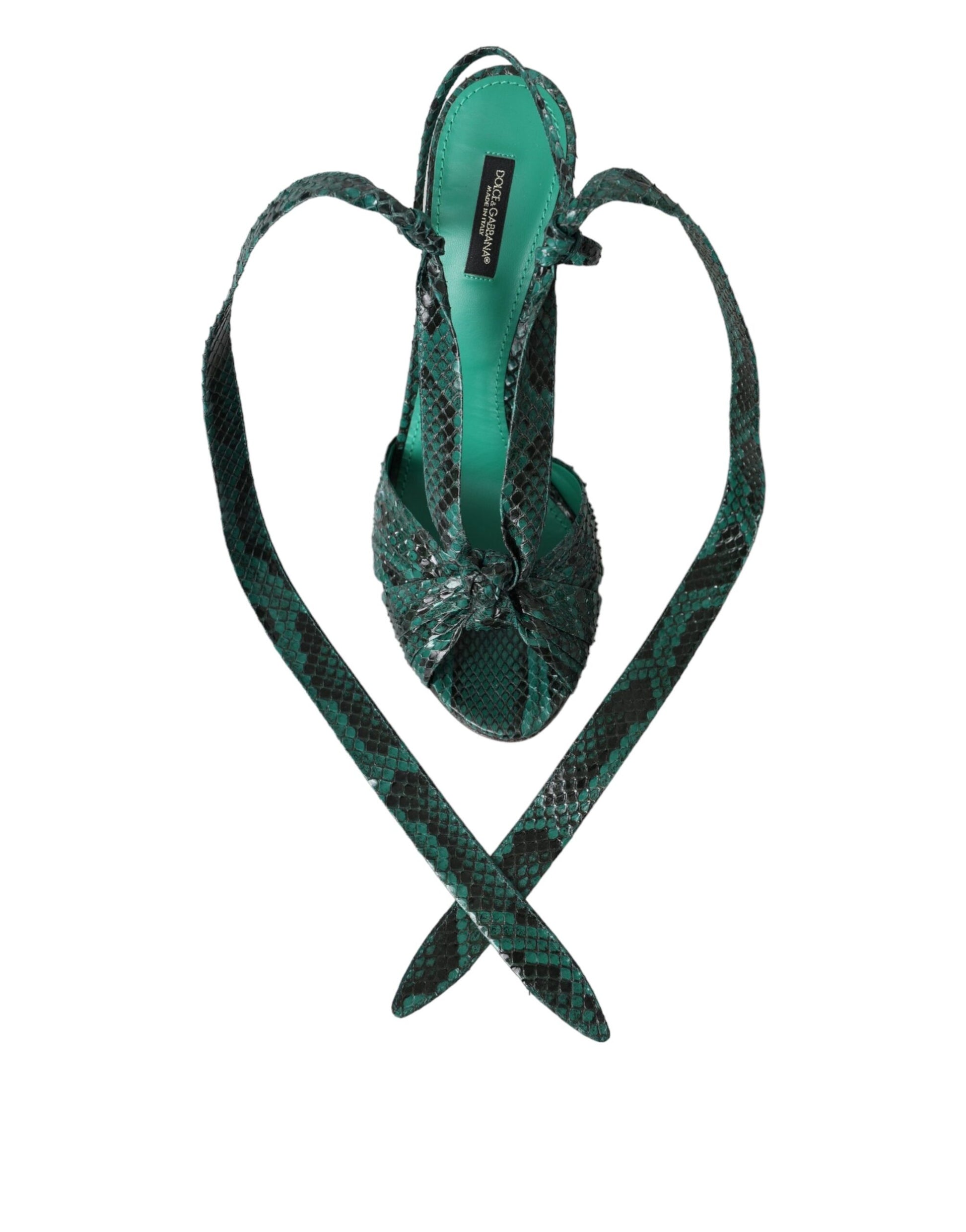 Grüne exotische Leder Heels Sandalen Schuhe