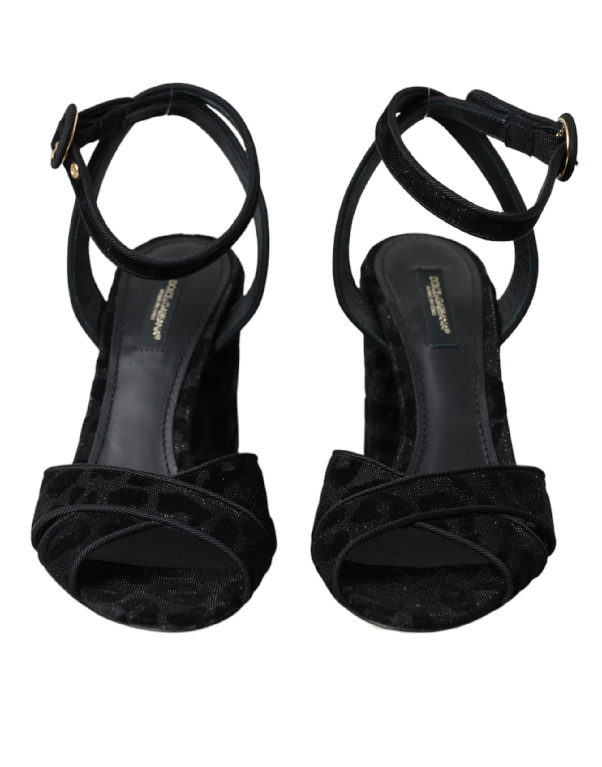 Schwarze Leoparden-Wildleder-Heels-Sandalen
