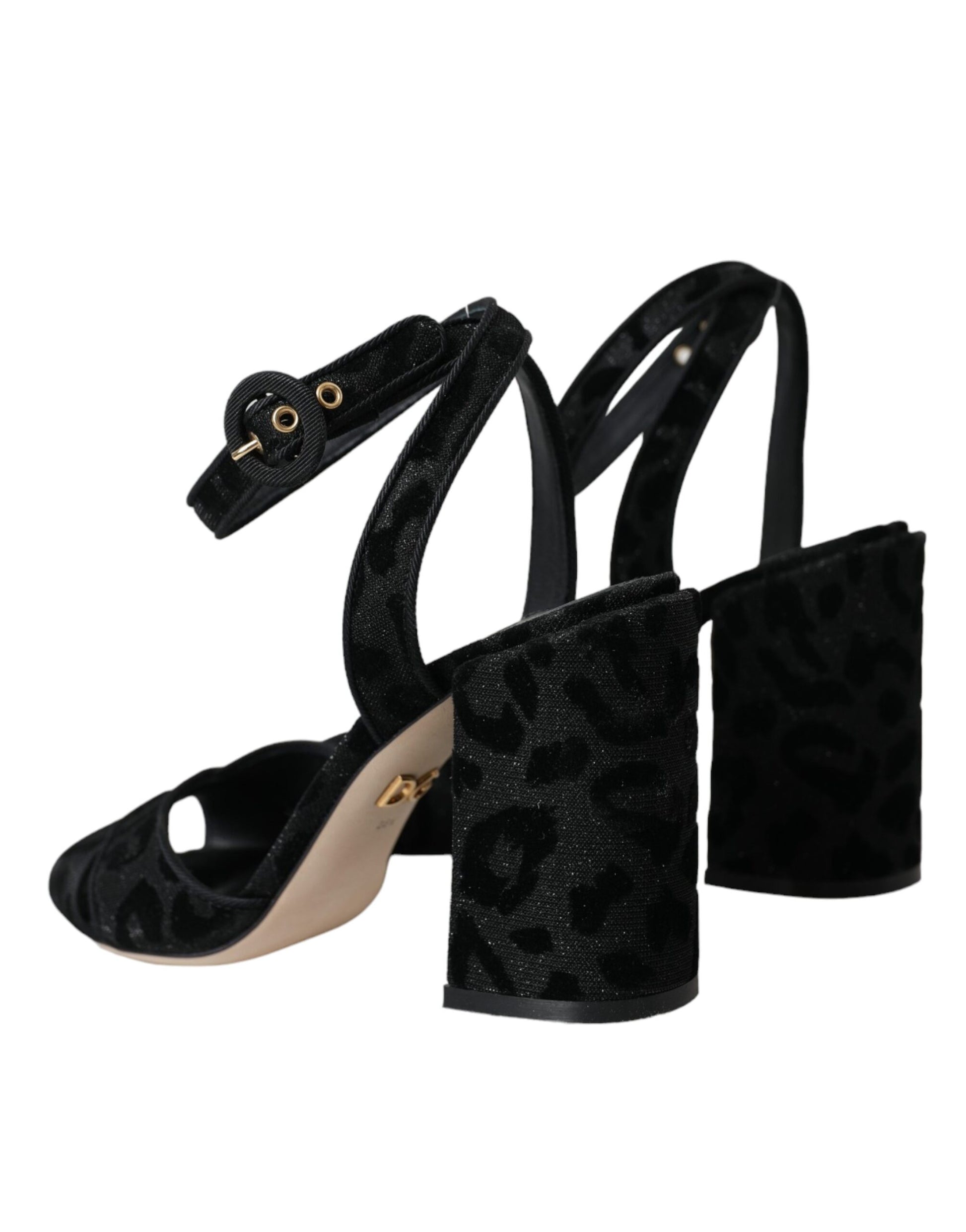 Schwarze Leoparden-Wildleder-Heels-Sandalen