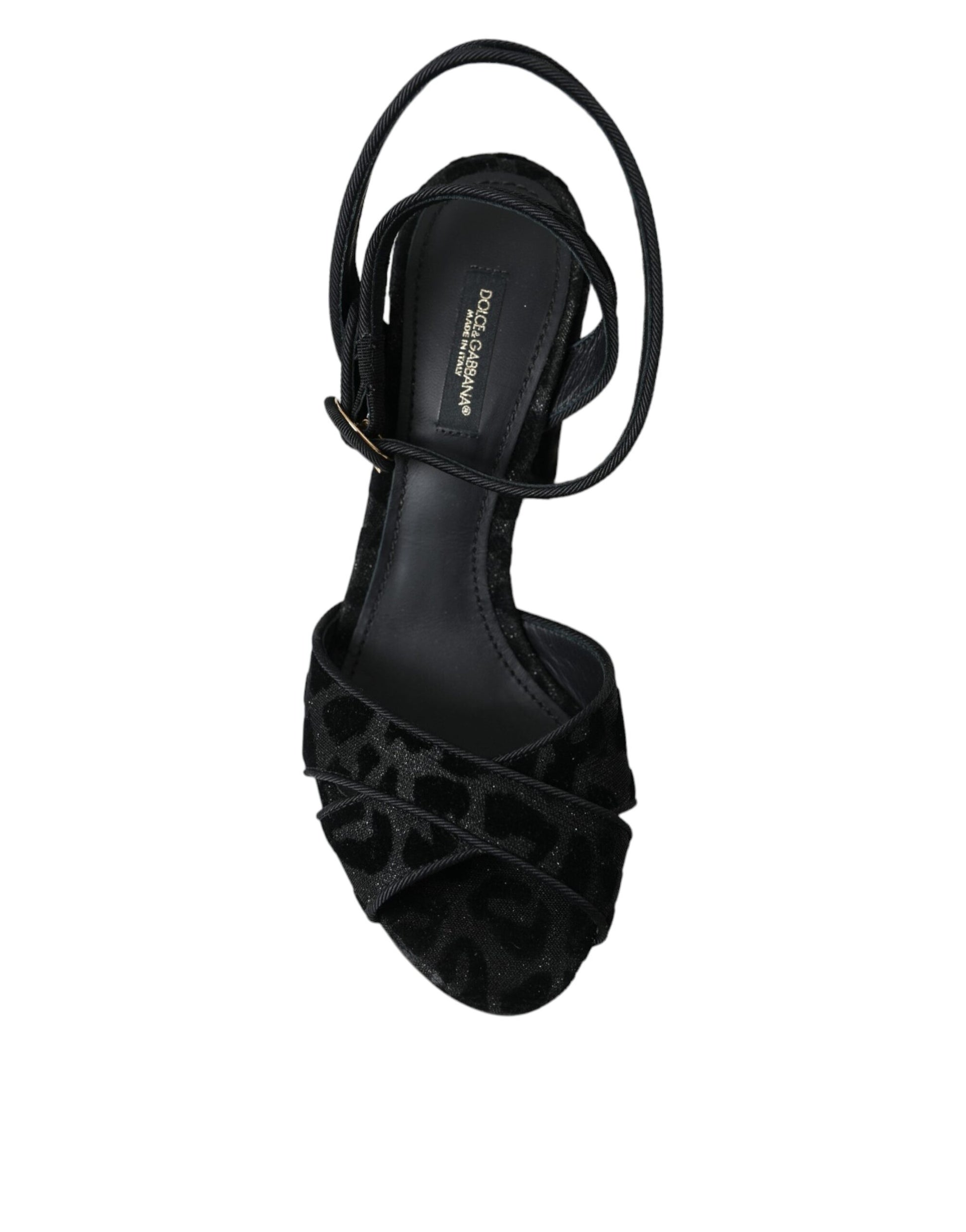 Schwarze Leoparden-Wildleder-Heels-Sandalen