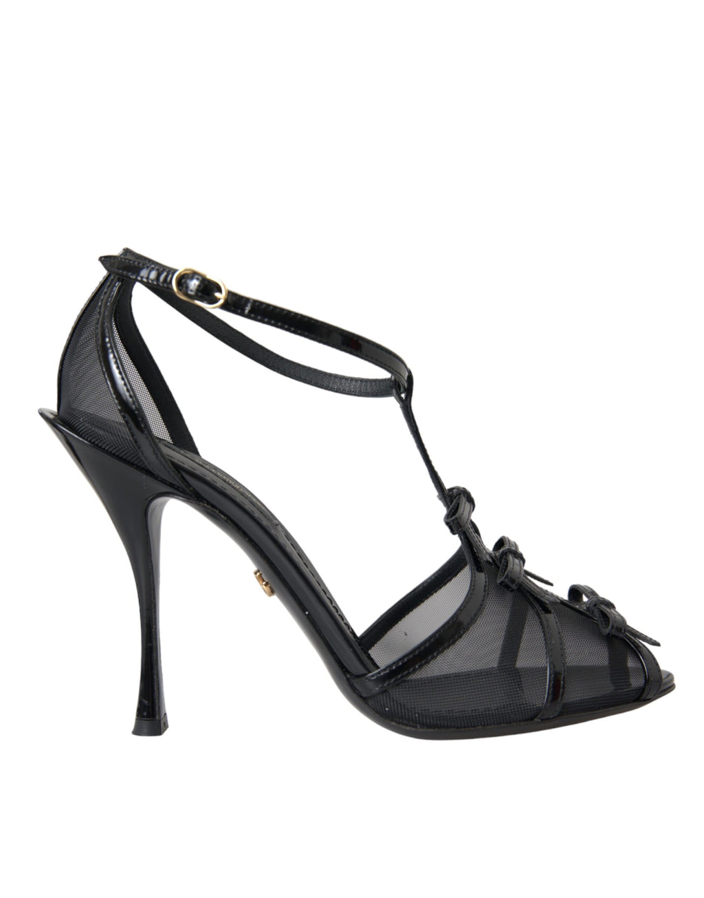 Schwarze Mesh T-Riemen Heels Sandalen Schuhe