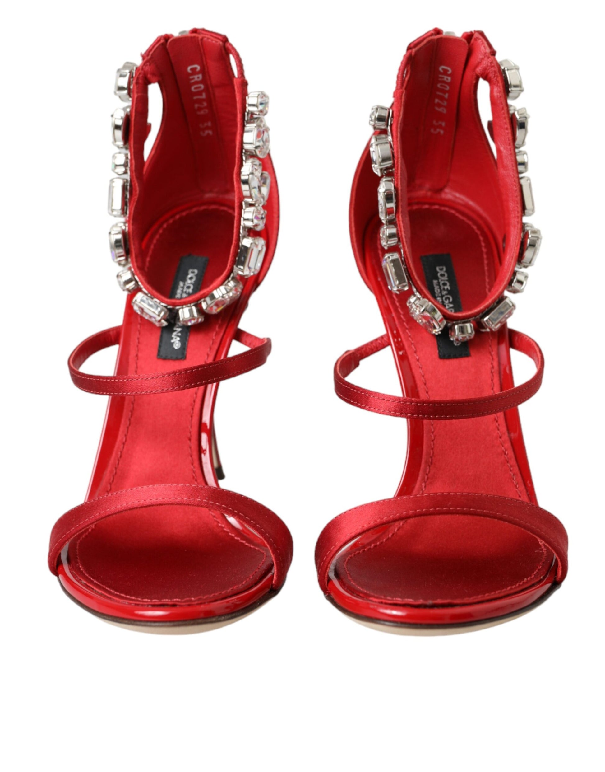 Rote Keira Satin Kristalle Sandalen Heels Schuhe