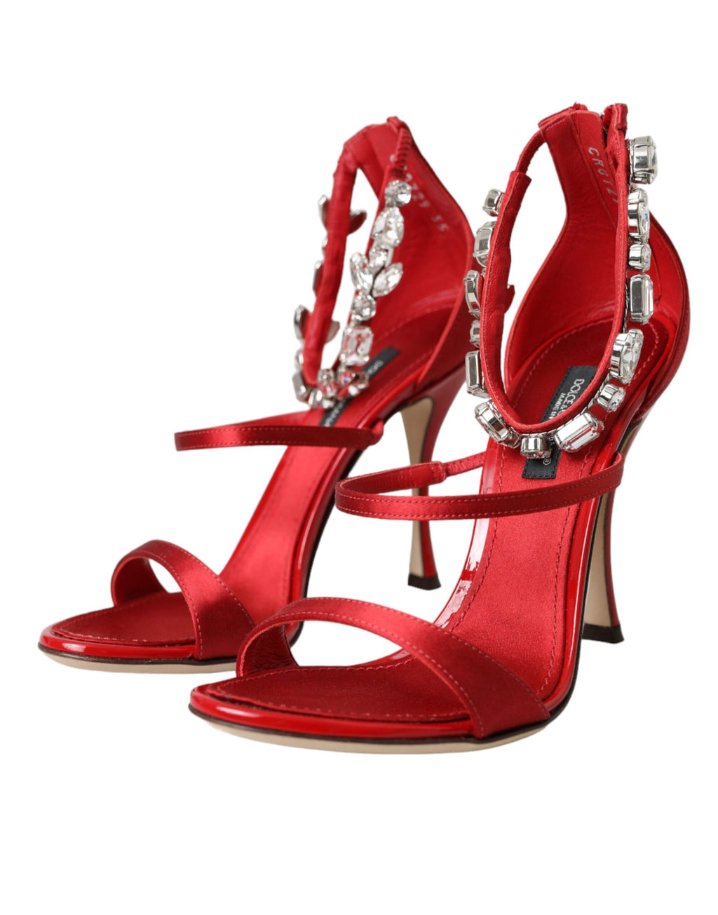 Rote Keira Satin Kristalle Sandalen Heels Schuhe