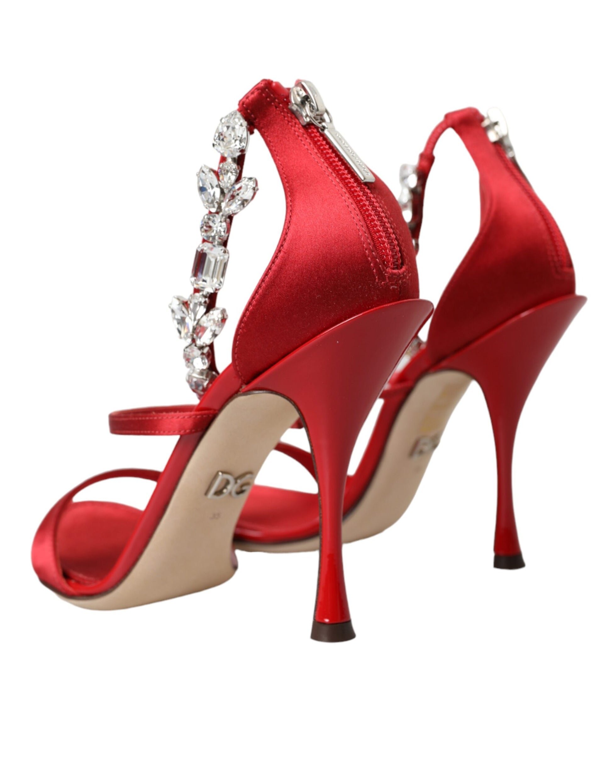 Rote Keira Satin Kristalle Sandalen Heels Schuhe