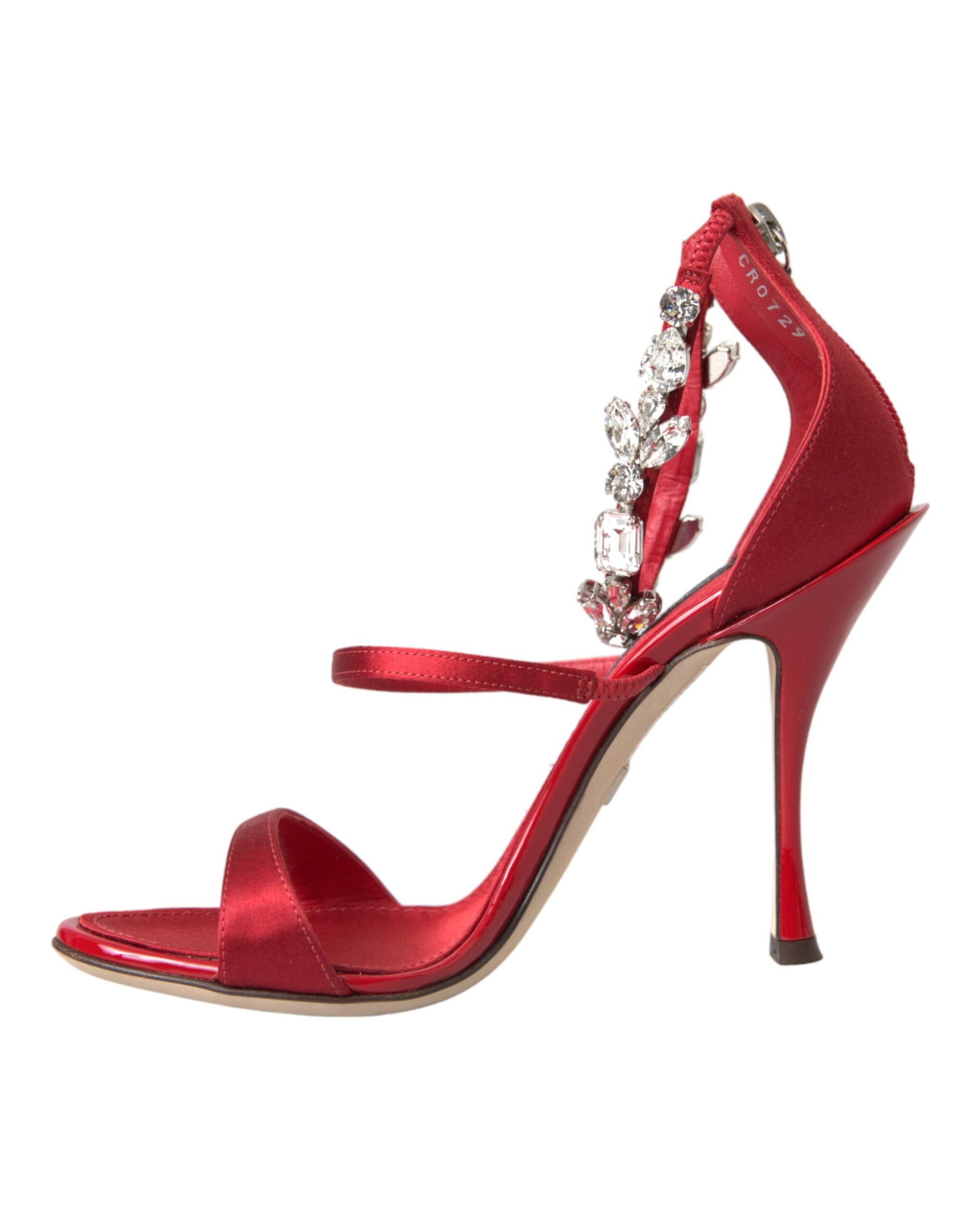Rote Keira Satin Kristalle Sandalen Heels Schuhe