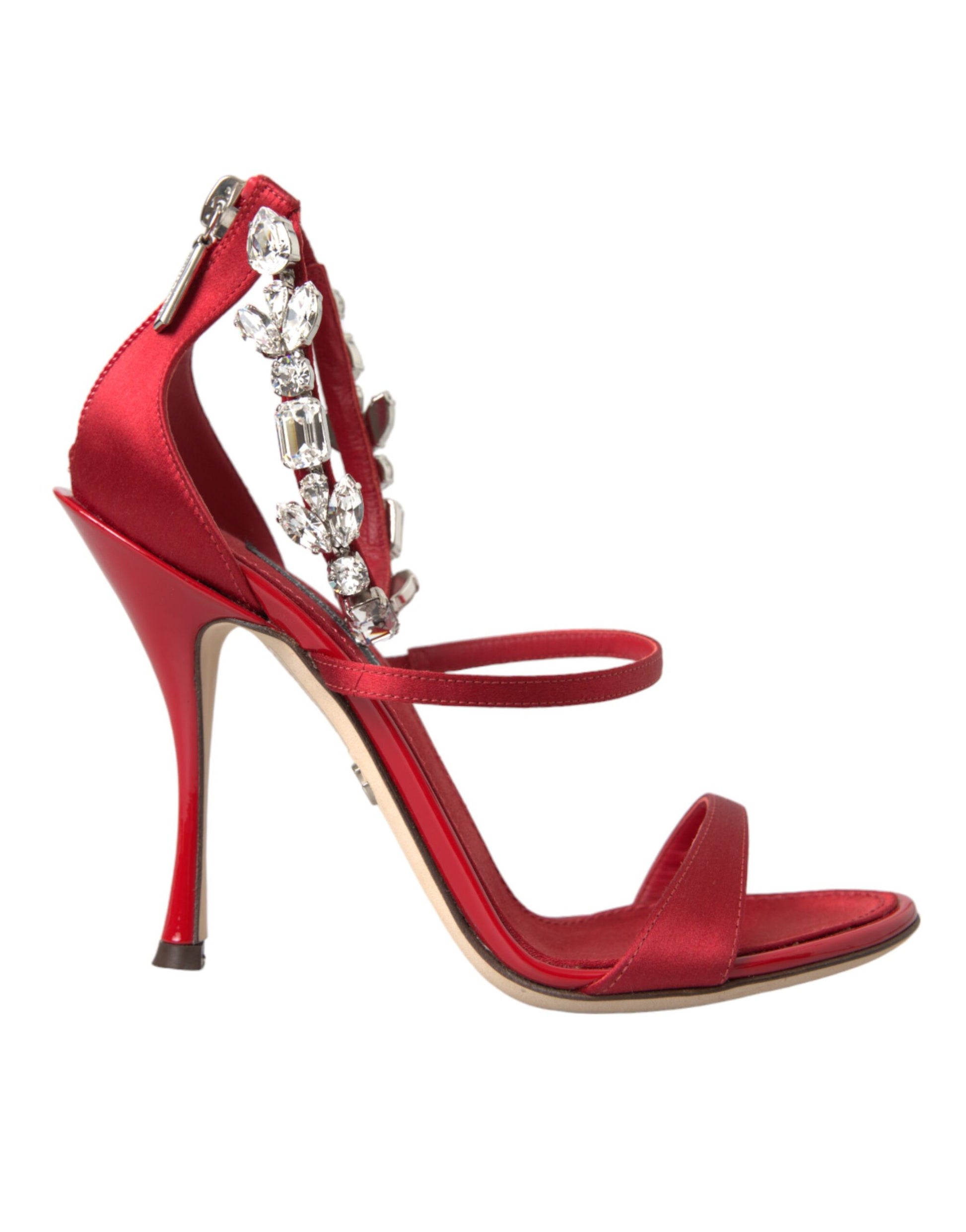 Rote Keira Satin Kristalle Sandalen Heels Schuhe