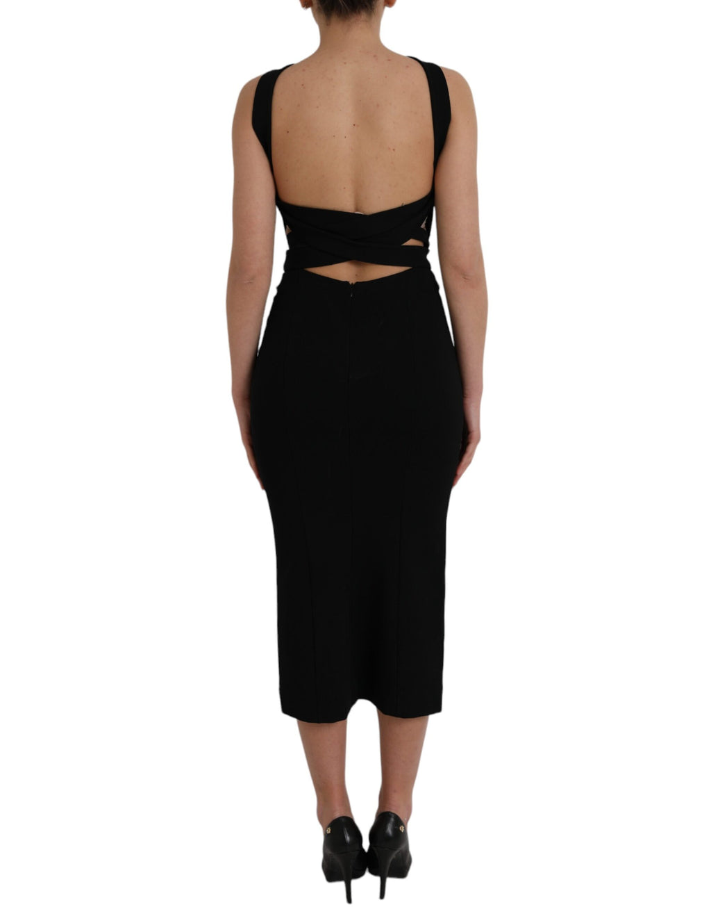 Schwarzes, ärmelloses Midikleid mit Neckholder