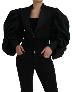 Schwarze, kurze Jacke aus Polyester mit Puffärmeln